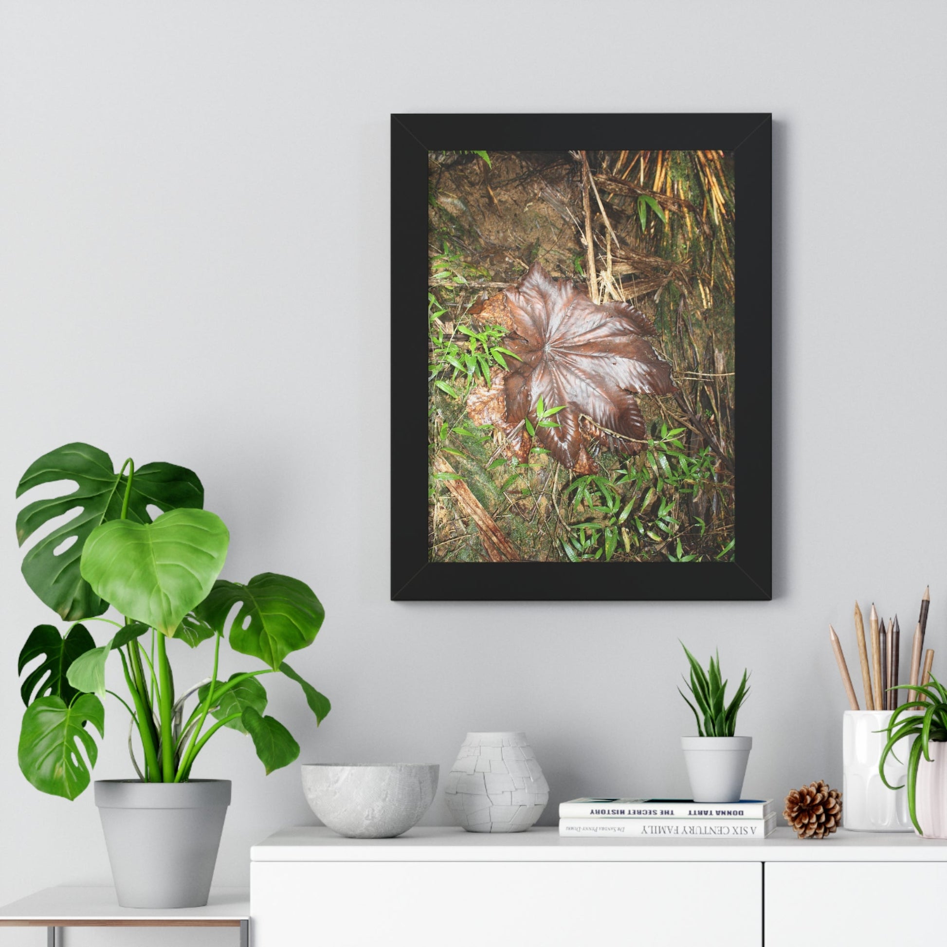 Rainforest Trails & Views - Gallery Canvas Wraps, Framed Vertical Poster - El Yunque National Forest - Puerto Rico - Tradewinds trail - Yagrumo leaf - Green Forest Home