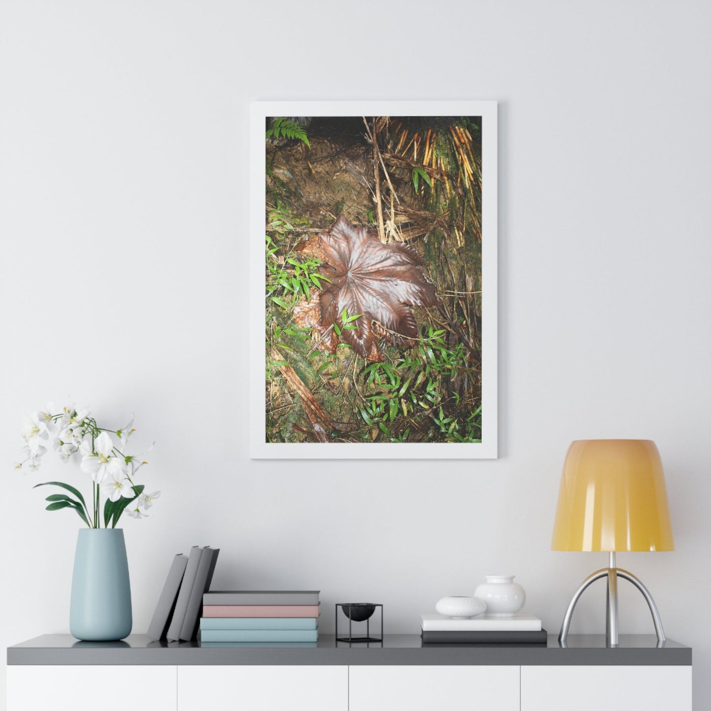 Rainforest Trails & Views - Gallery Canvas Wraps, Framed Vertical Poster - El Yunque National Forest - Puerto Rico - Tradewinds trail - Yagrumo leaf - Green Forest Home