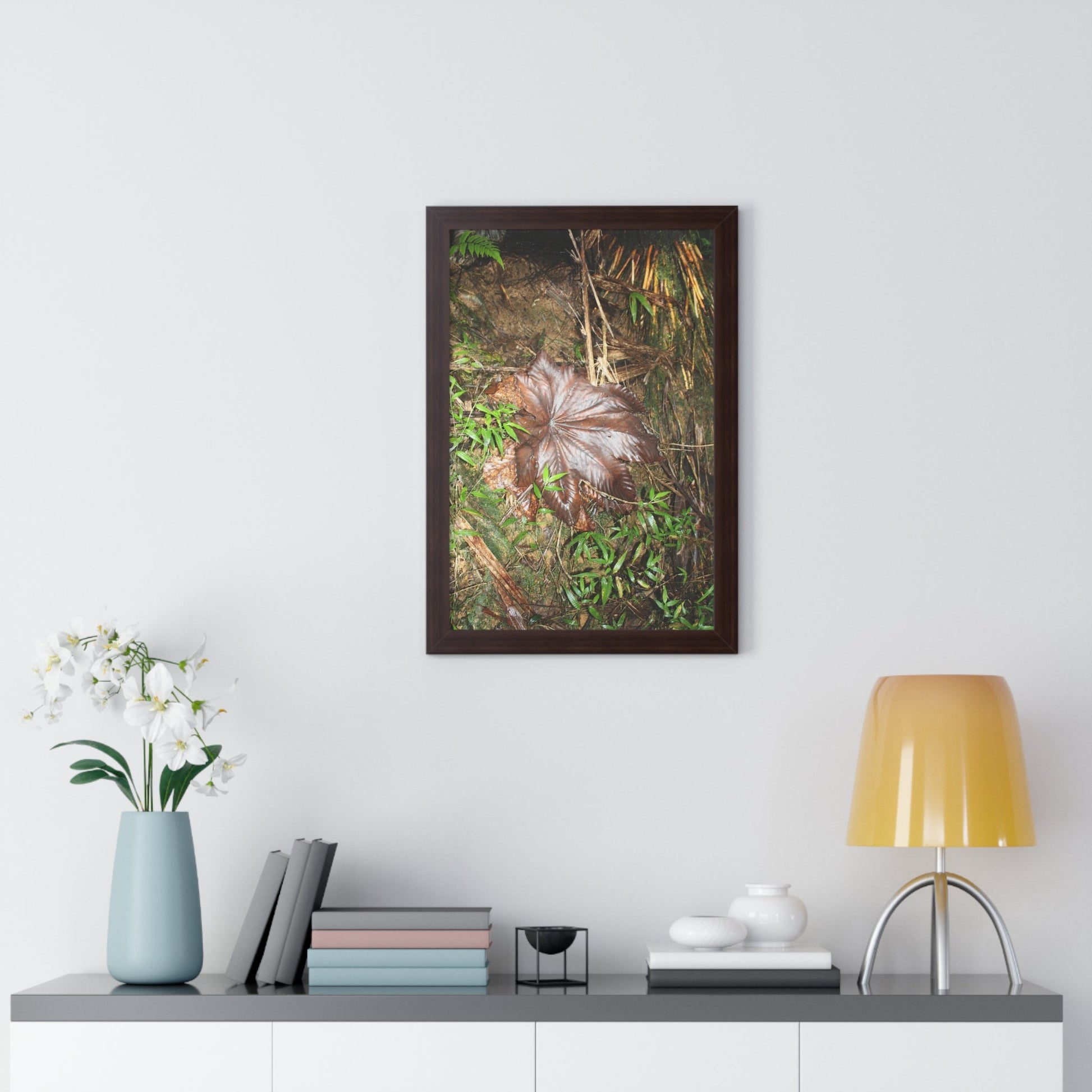 Rainforest Trails & Views - Gallery Canvas Wraps, Framed Vertical Poster - El Yunque National Forest - Puerto Rico - Tradewinds trail - Yagrumo leaf - Green Forest Home