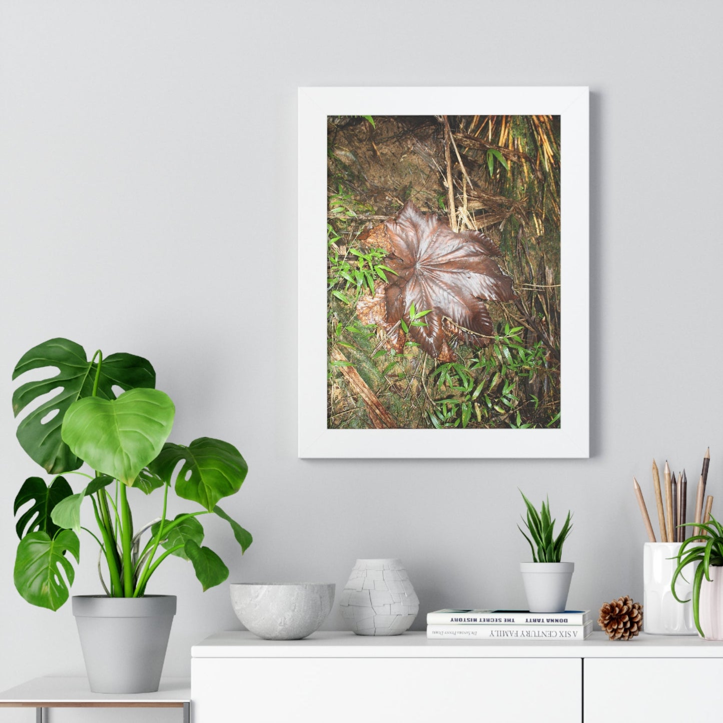 Rainforest Trails & Views - Gallery Canvas Wraps, Framed Vertical Poster - El Yunque National Forest - Puerto Rico - Tradewinds trail - Yagrumo leaf - Green Forest Home