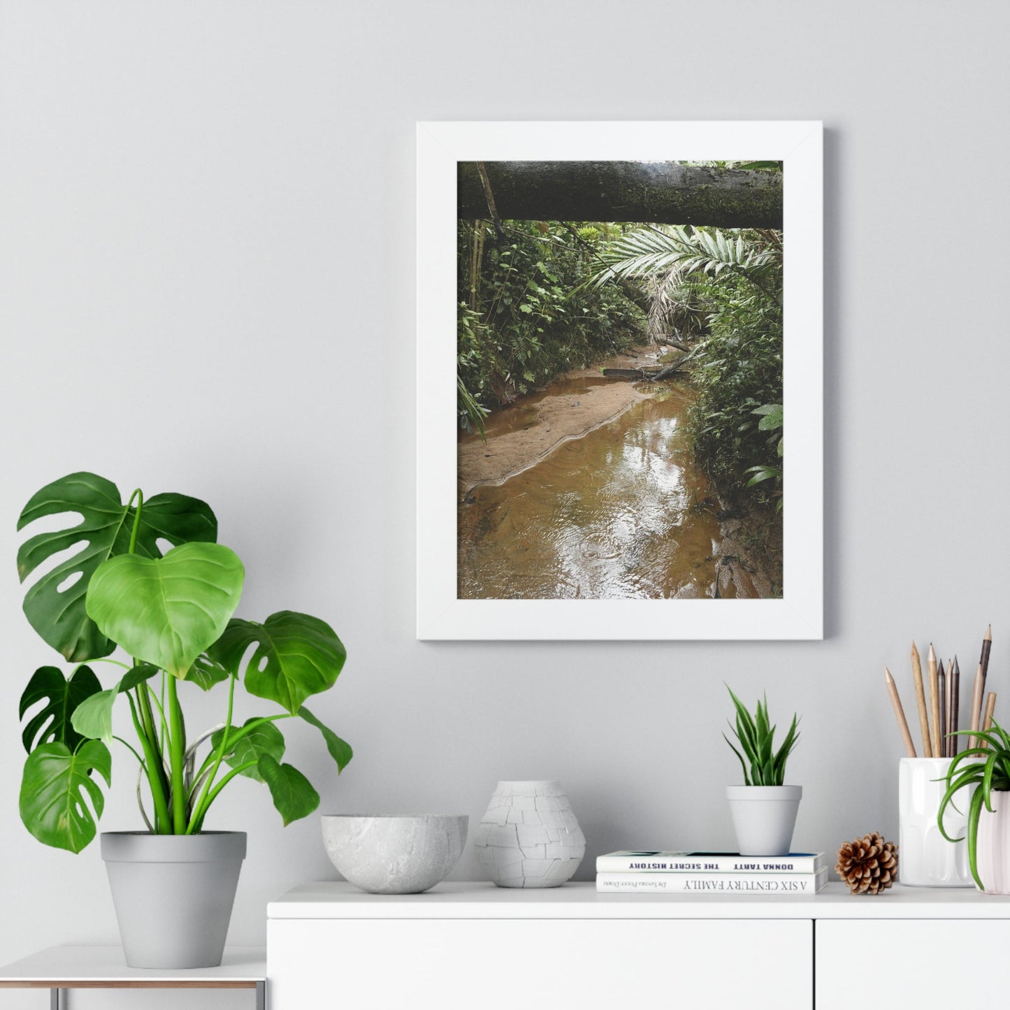 Rainforest Trails & Views - Gallery Canvas Wraps, Framed Vertical Poster - El Yunque National Forest - Puerto Rico -- Upper Rio Sabana River - Green Forest Home