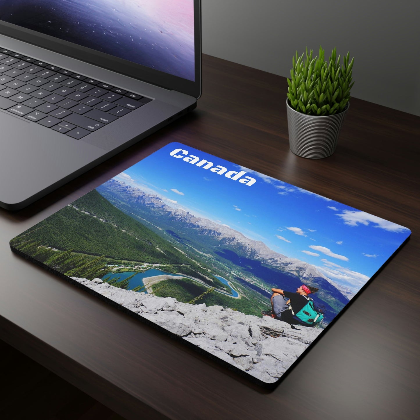 Rectangular Mouse Pad - Views from Ha Ling Peak, short hike in Canmore, Canada - Printed in Canada - Green Forest Home