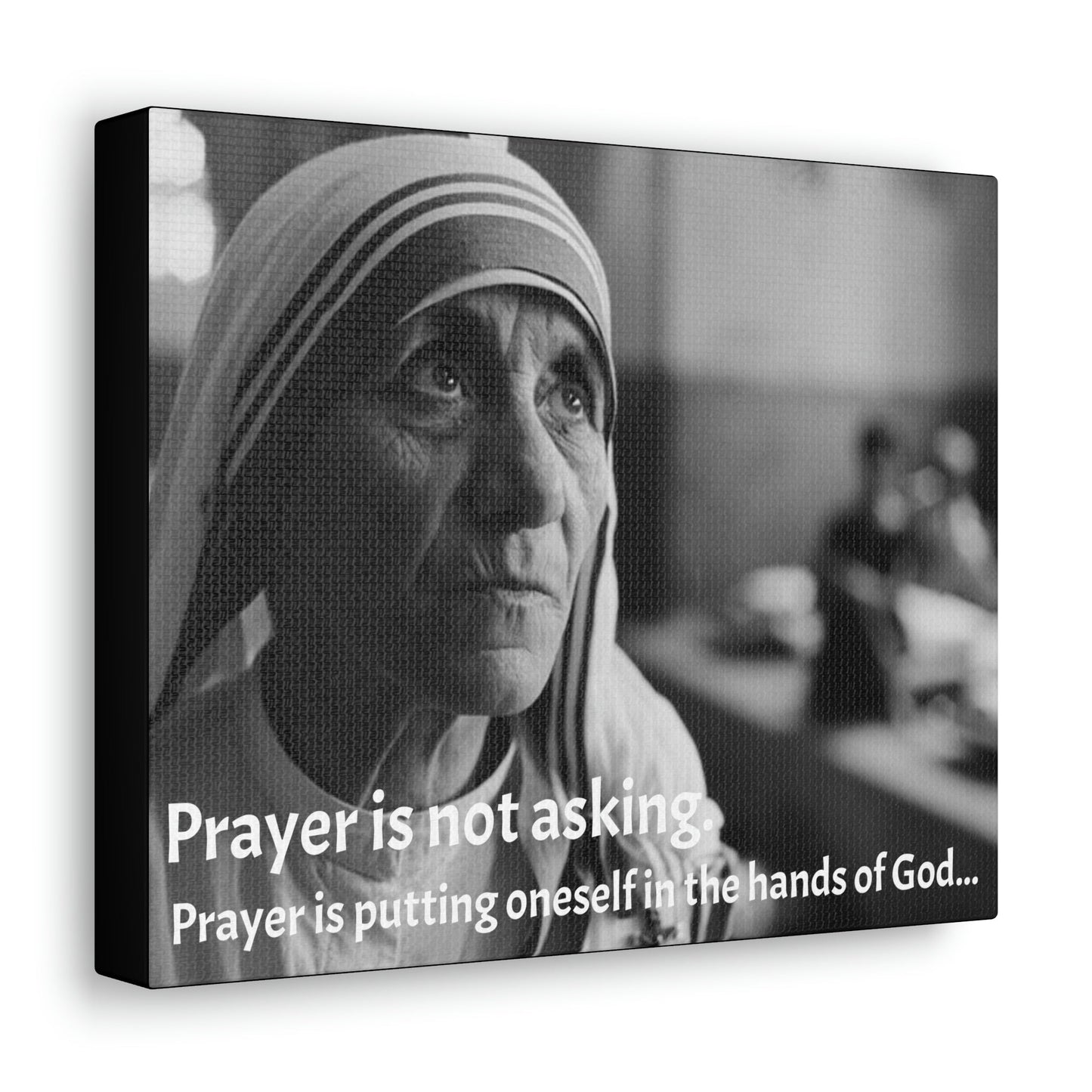 SAINTS - SMALL Canvas Gallery Wraps - Made in USA - Mother Teresa of Calcutta with quote: Prayer is not asking. Prayer is putting oneself in the hands of God - Green Forest Home