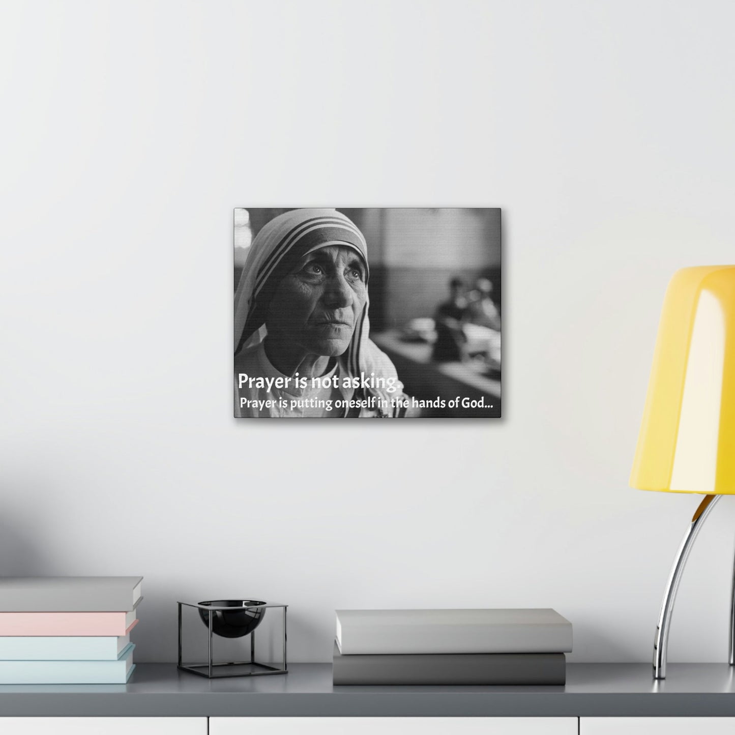 SAINTS - SMALL Canvas Gallery Wraps - Made in USA - Mother Teresa of Calcutta with quote: Prayer is not asking. Prayer is putting oneself in the hands of God - Green Forest Home