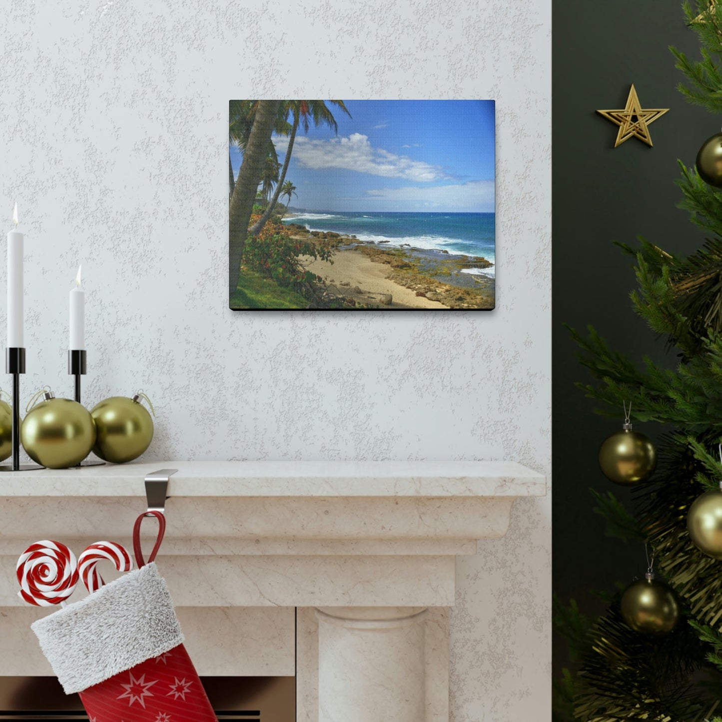 SMALL Canvas Gallery Wraps - Made in USA - Paradise like Tropical beach near Arecibo PR - Green Forest Home