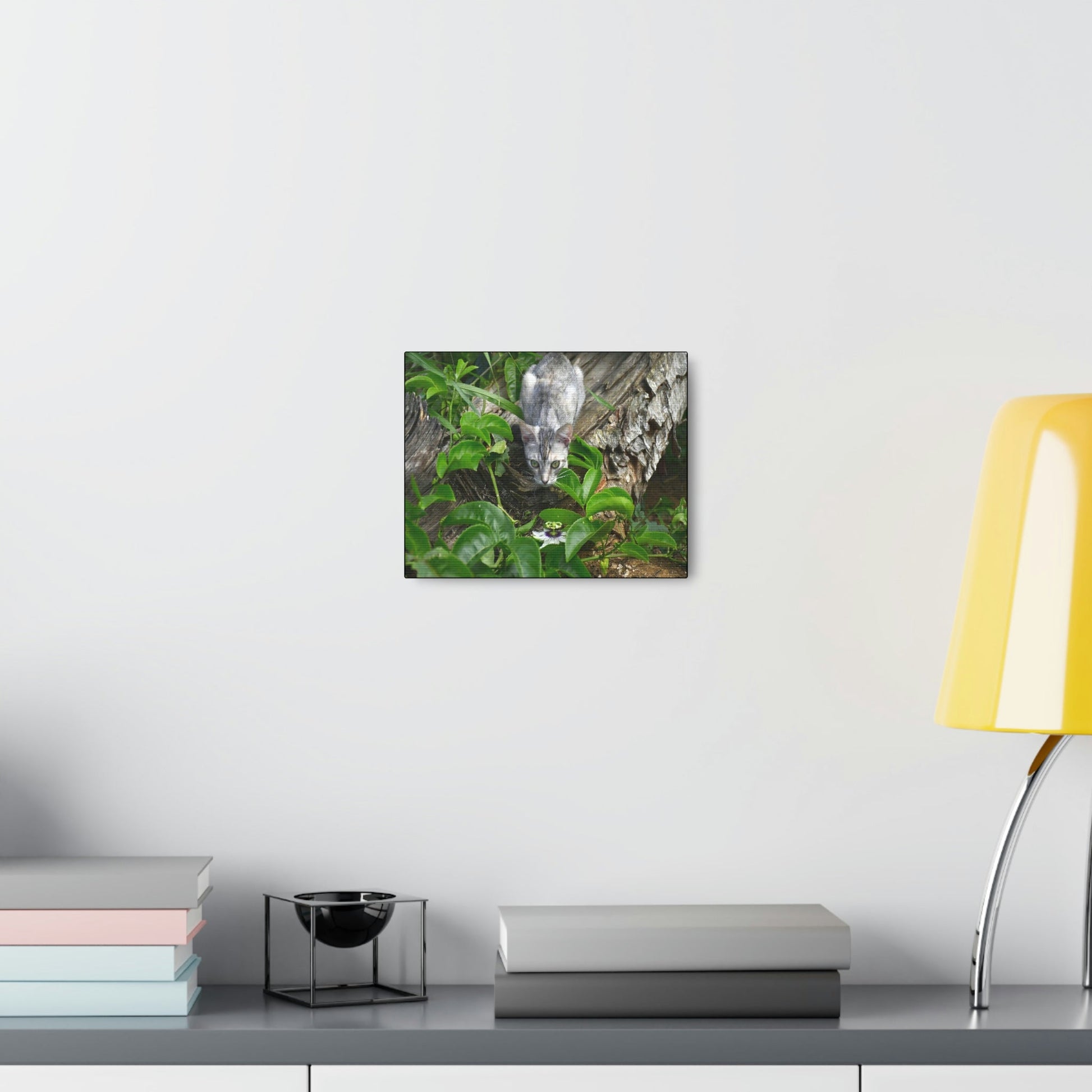 SMALL Canvas Gallery Wraps - Made in USA - The Baby Cat Mimi watches in front of a passionflower - Green Forest Home