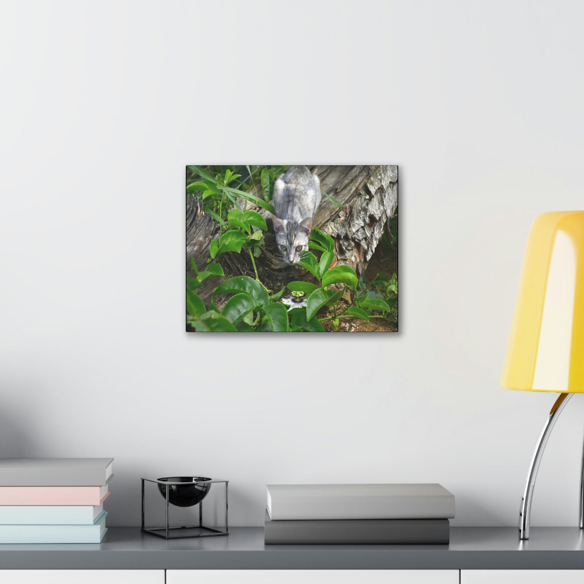 SMALL Canvas Gallery Wraps - Made in USA - The Baby Cat Mimi watches in front of a passionflower - Green Forest Home