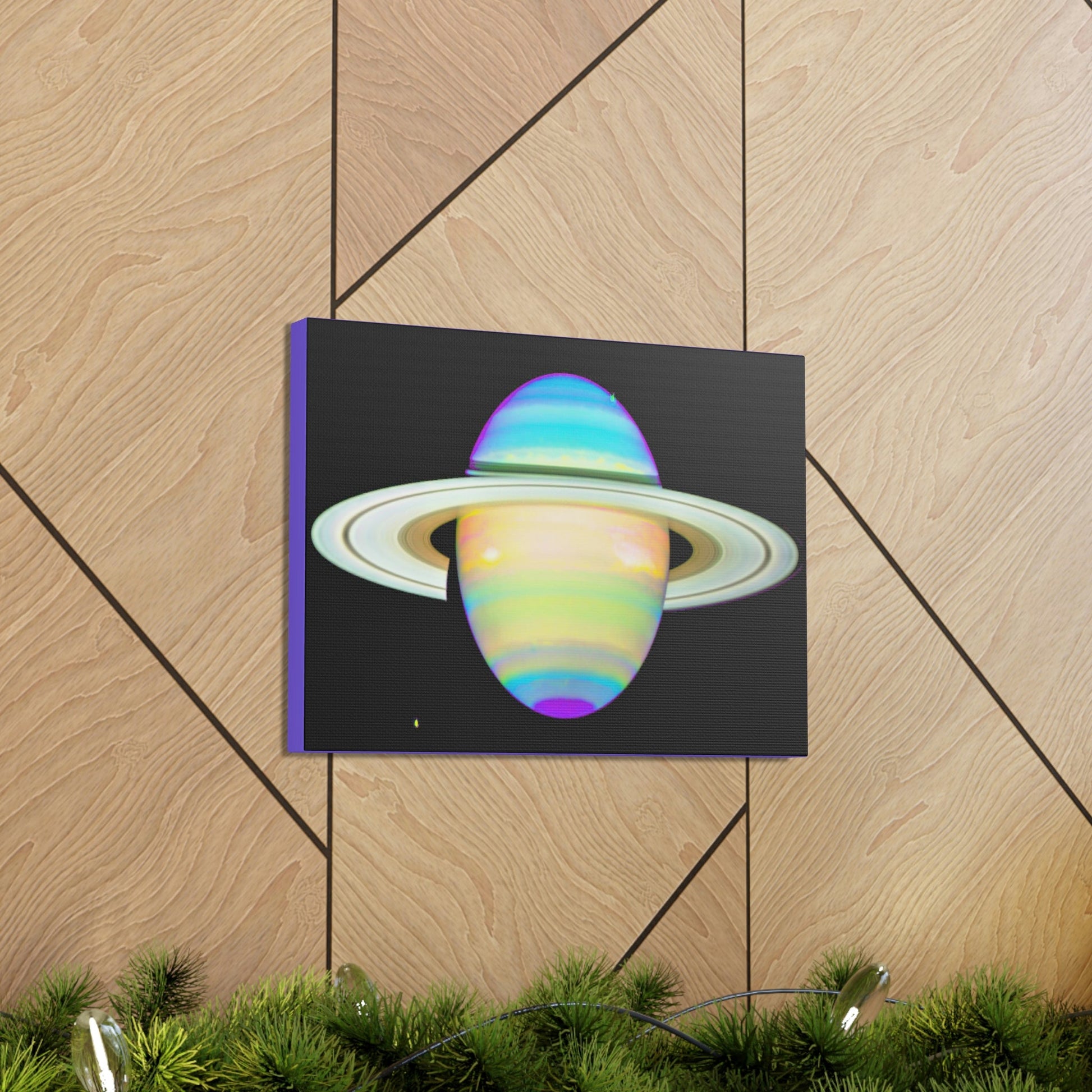 SPACE - Canvas Gallery Wrap - The Planet Saturn - INFRARED image - Hubble telescope NASA - Green Forest Home