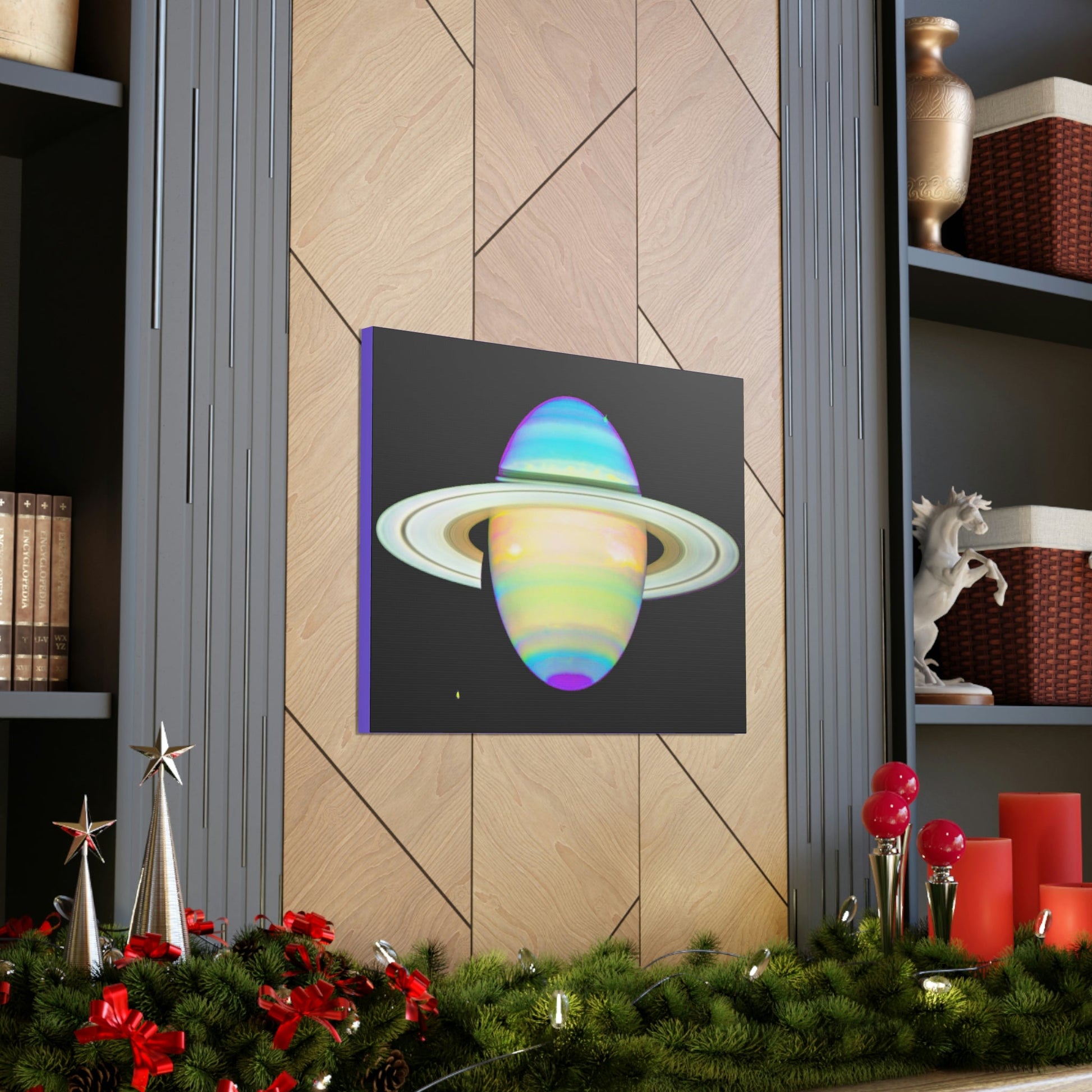 SPACE - Canvas Gallery Wrap - The Planet Saturn - INFRARED image - Hubble telescope NASA - Green Forest Home