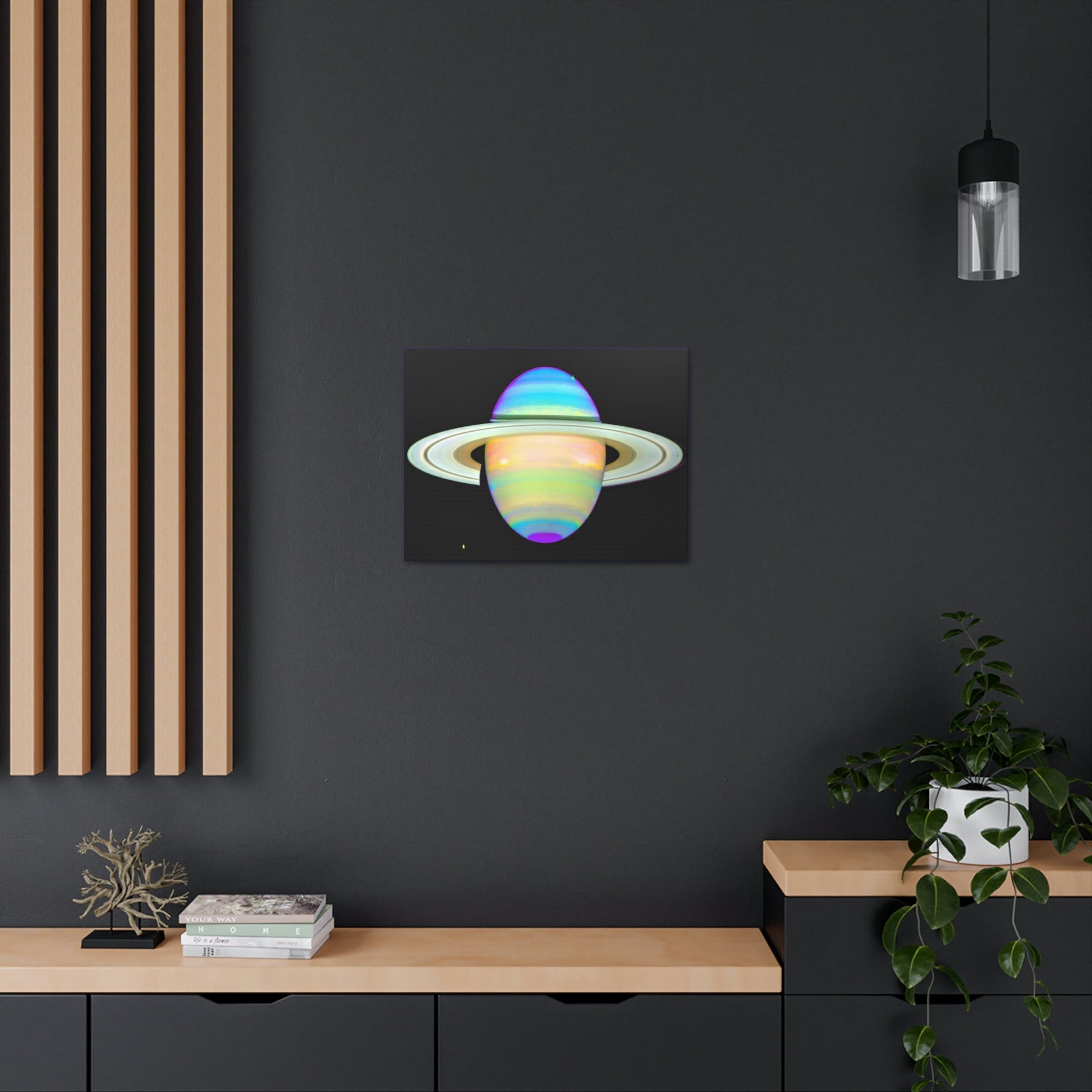 SPACE - Canvas Gallery Wrap - The Planet Saturn - INFRARED image - Hubble telescope NASA - Green Forest Home