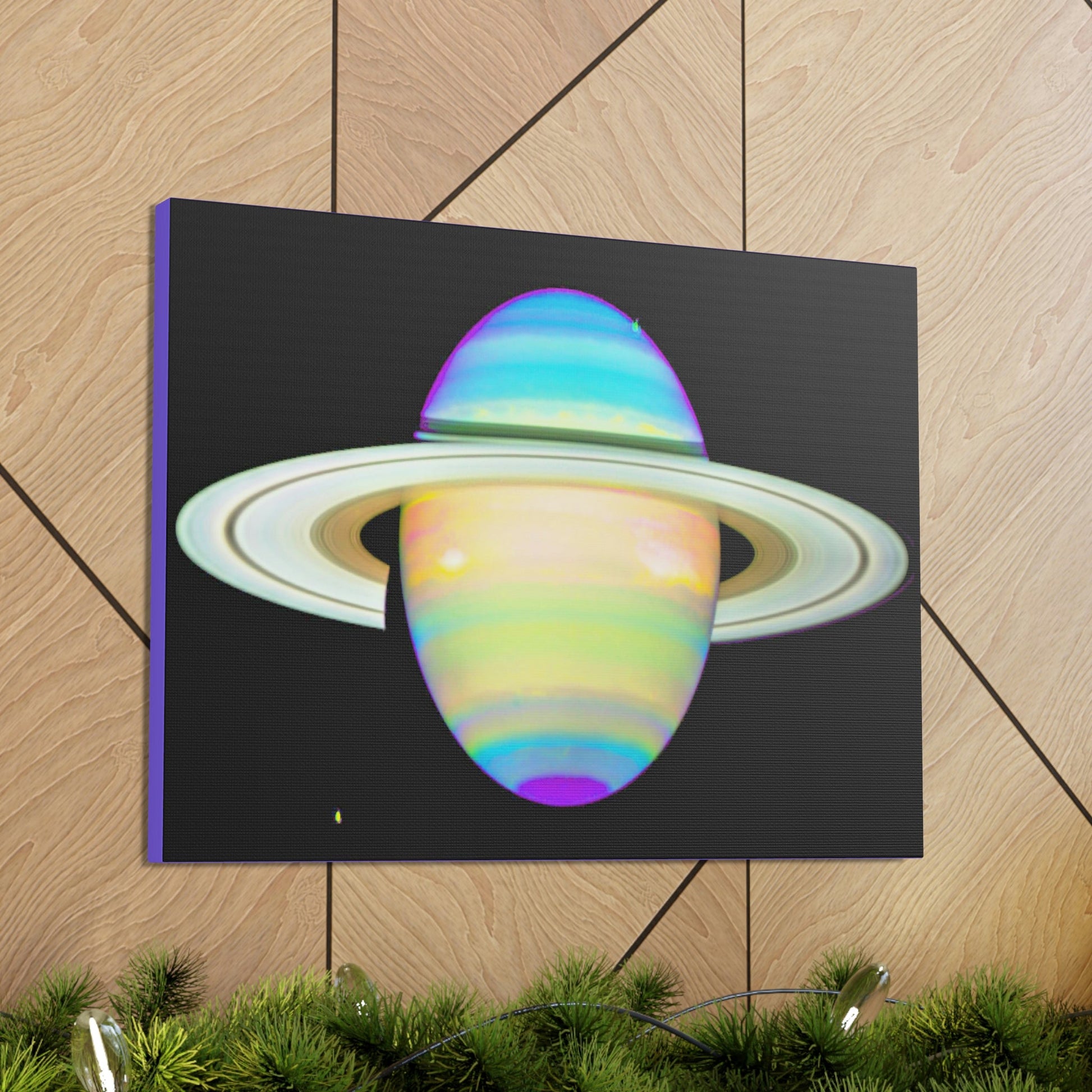 SPACE - Canvas Gallery Wrap - The Planet Saturn - INFRARED image - Hubble telescope NASA - Green Forest Home