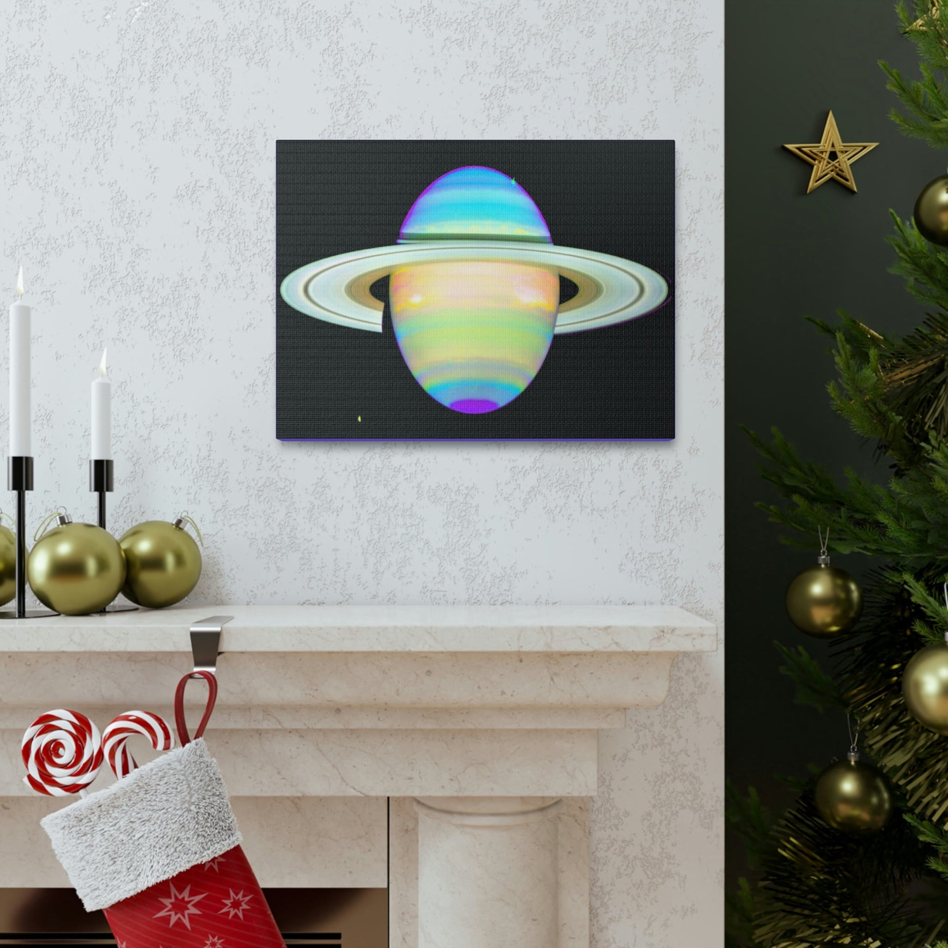 SPACE - Canvas Gallery Wrap - The Planet Saturn - INFRARED image - Hubble telescope NASA - Green Forest Home