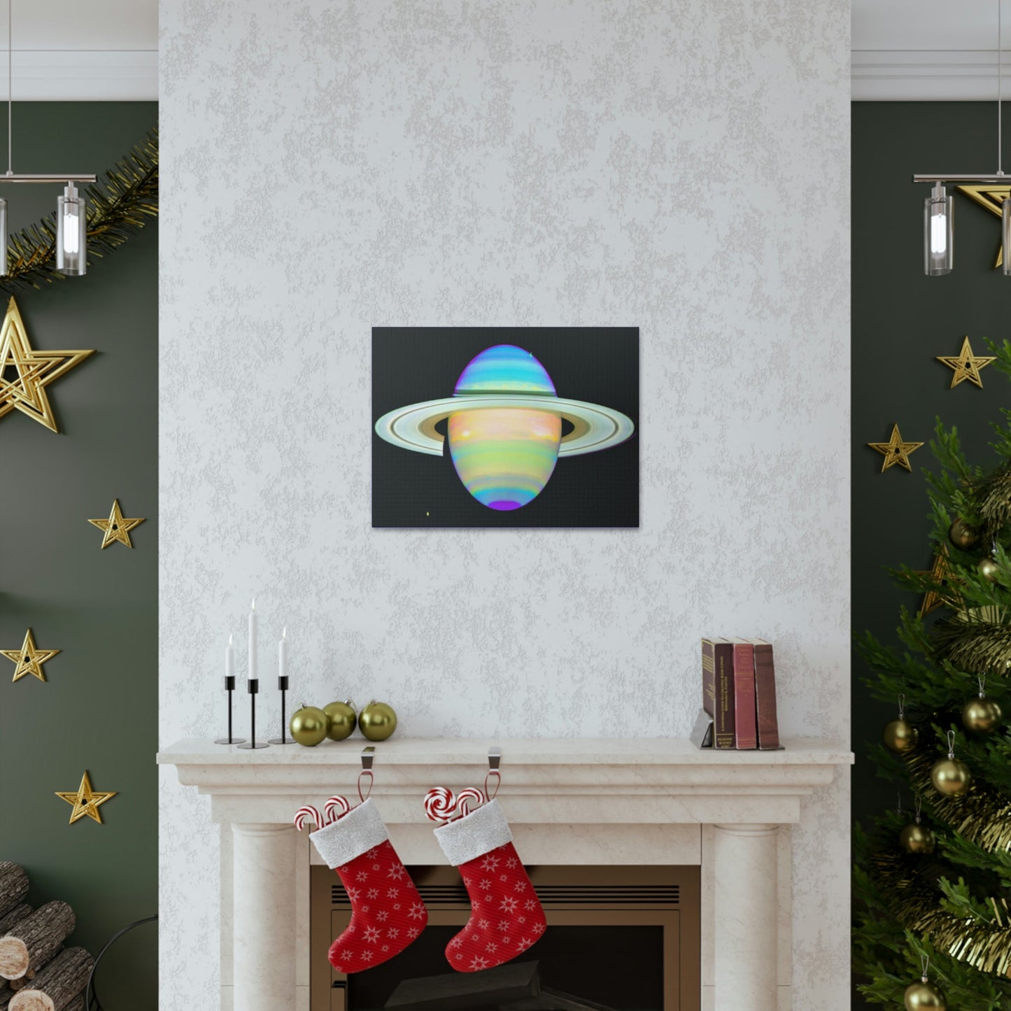 SPACE - Canvas Gallery Wrap - The Planet Saturn - INFRARED image - Hubble telescope NASA - Green Forest Home