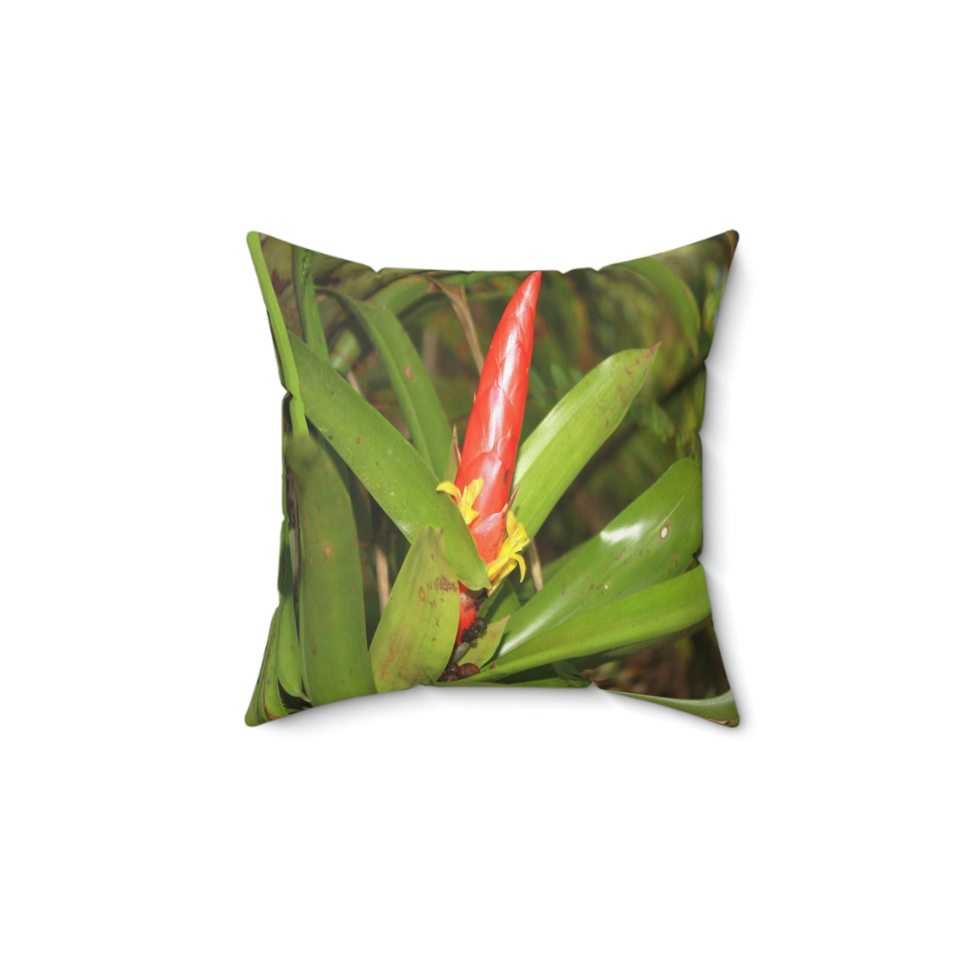 Spun Polyester Square Pillow - Related to the Holy Spirit River explorations or Tradewinds trail - El Yunque PR - Green Forest Home