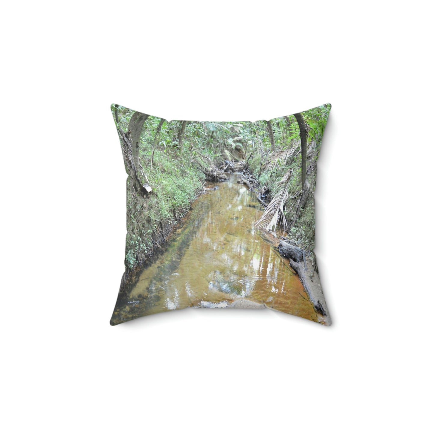 Spun Polyester Square Pillow - Related to the Holy Spirit River explorations or Tradewinds trail - El Yunque PR - Green Forest Home