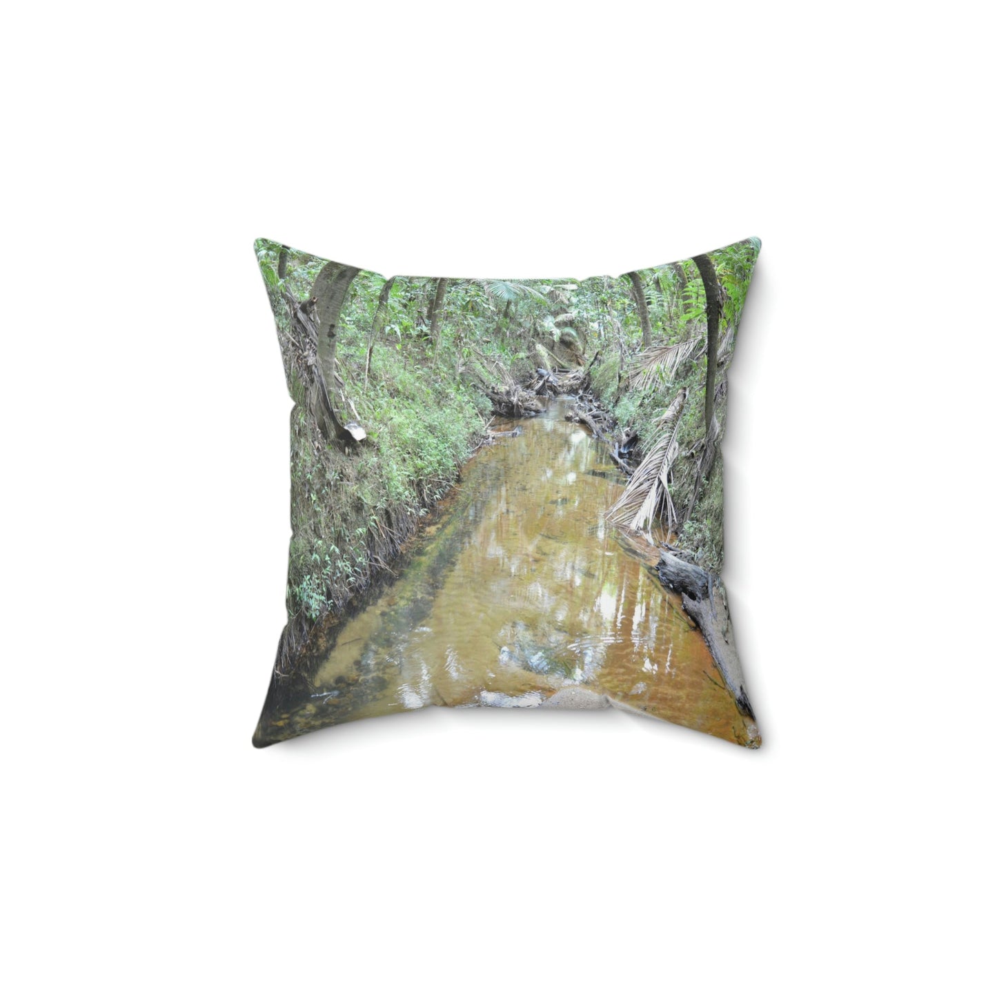 Spun Polyester Square Pillow - Related to the Holy Spirit River explorations or Tradewinds trail - El Yunque PR - Green Forest Home