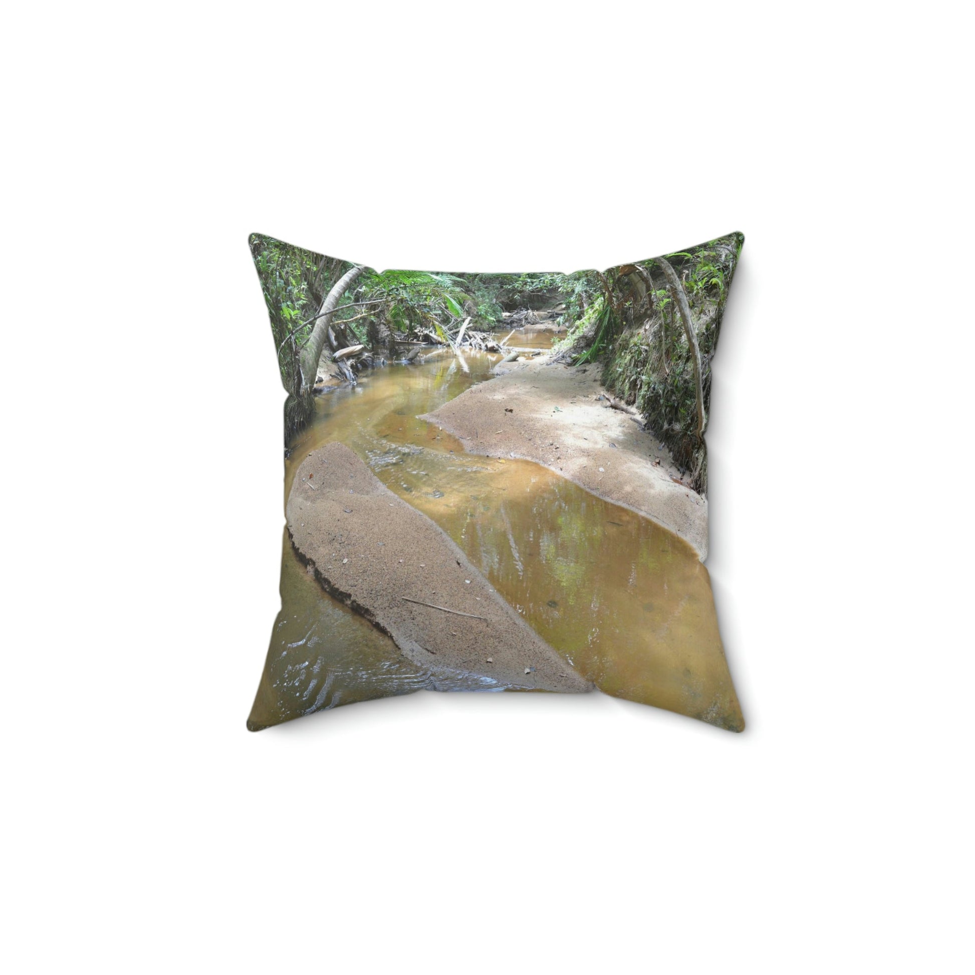 Spun Polyester Square Pillow - Related to the Holy Spirit River explorations or Tradewinds trail - El Yunque PR - Green Forest Home