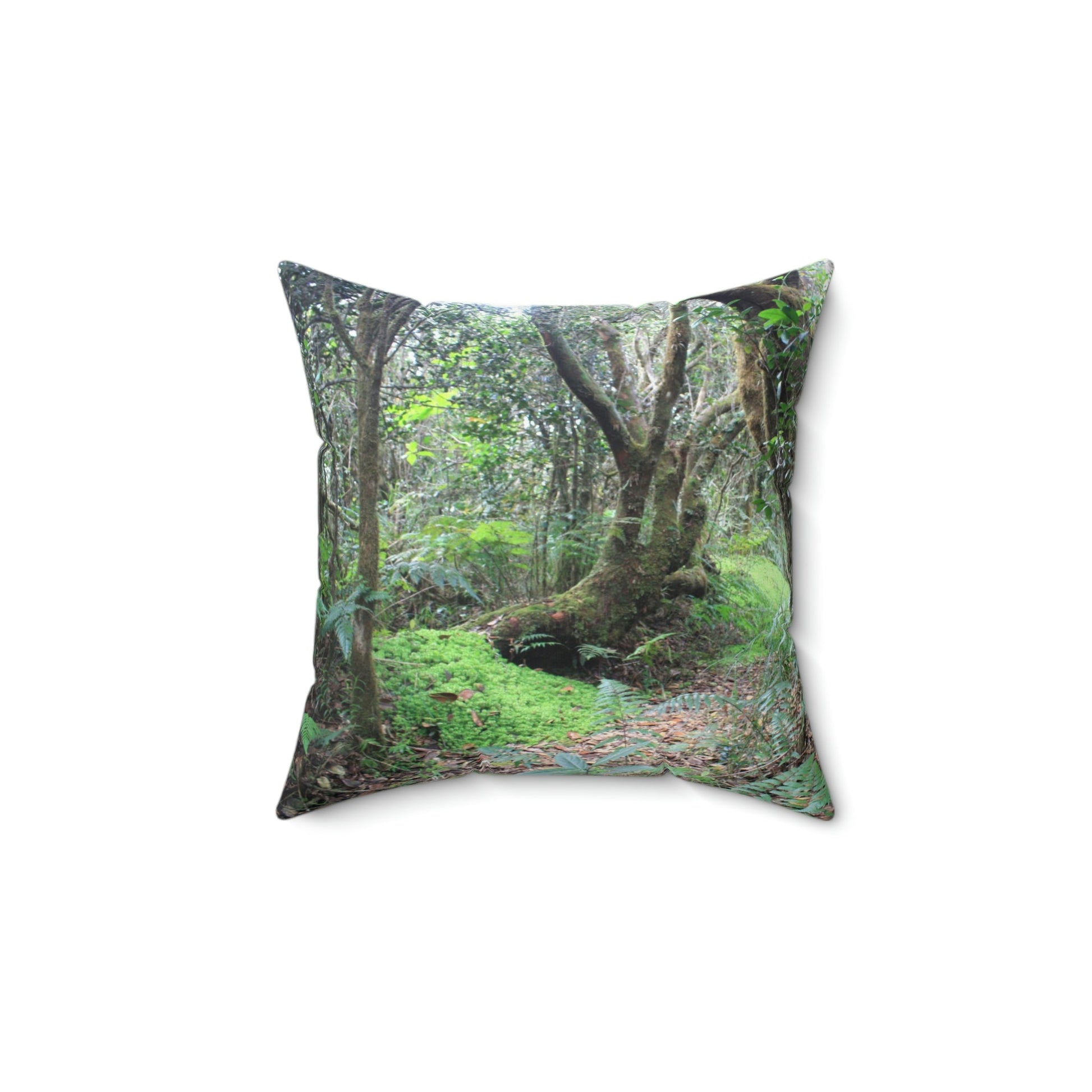 Spun Polyester Square Pillow - Related to the Holy Spirit River explorations or Tradewinds trail - El Yunque PR - Green Forest Home