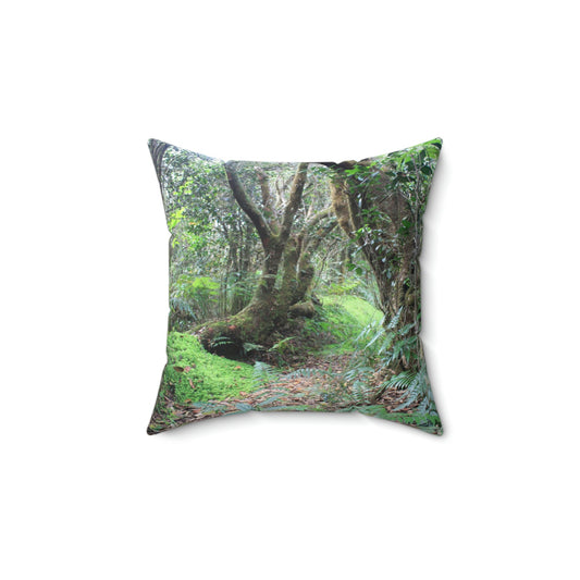 Spun Polyester Square Pillow - Related to the Holy Spirit River explorations or Tradewinds trail - El Yunque PR - Green Forest Home