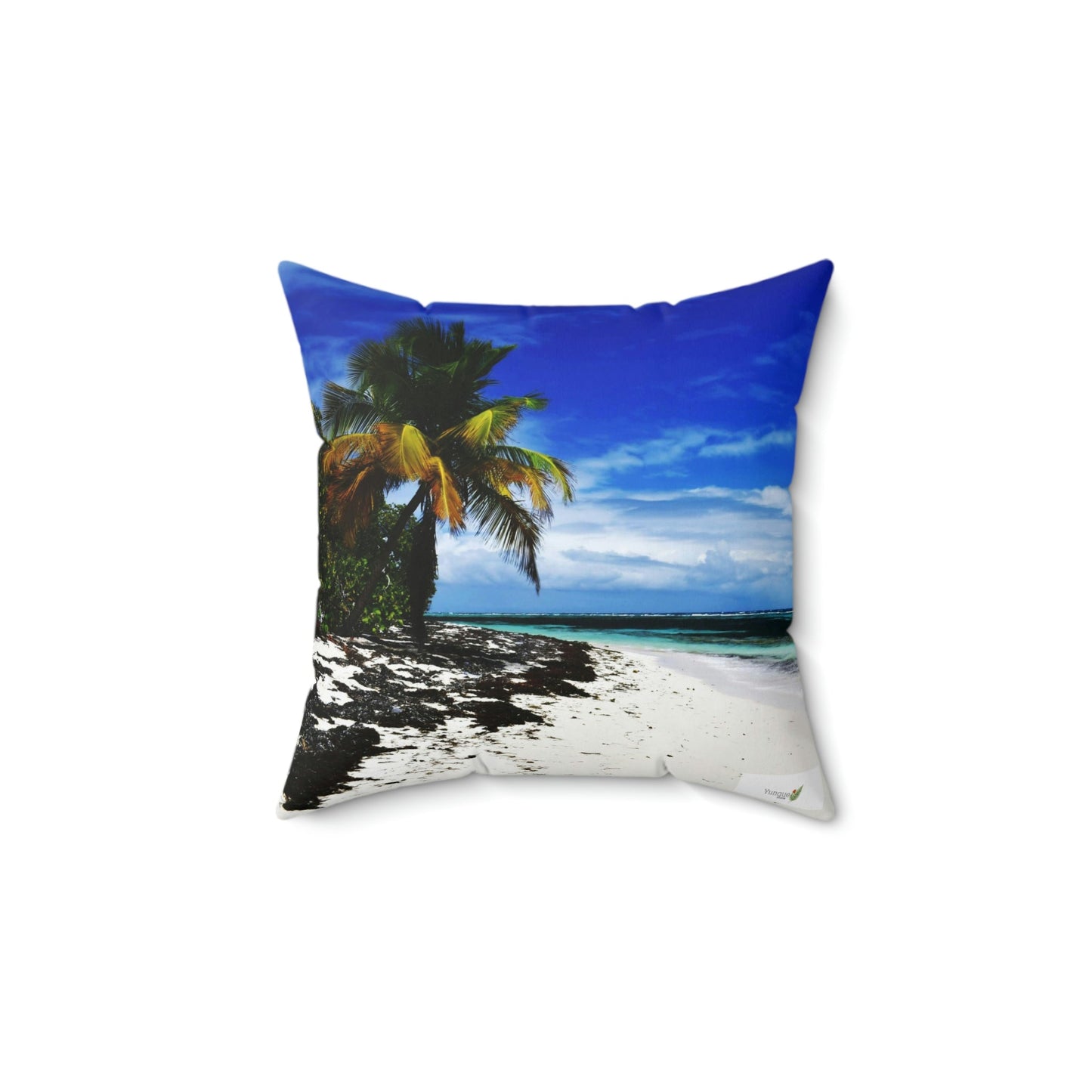 Spun Polyester Square Pillow - Remote Mona island - Puerto Rico - Green Forest Home