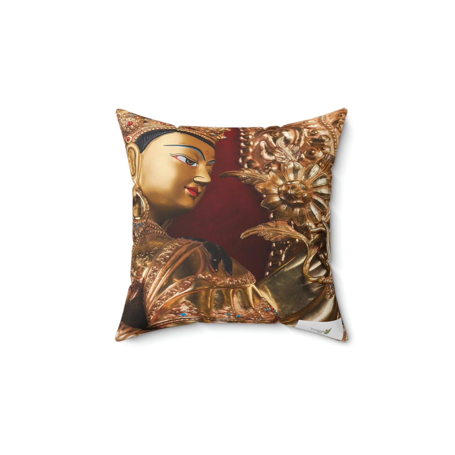 Spun Polyester Square Pillow - Sacred Temples of Asia - Avalokiteshvara - Green Forest Home