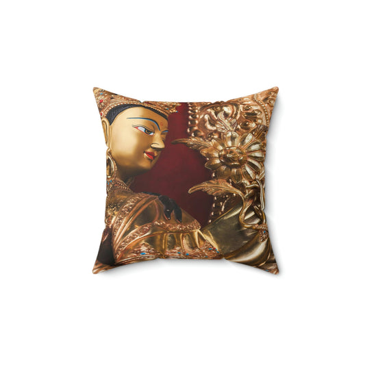 Spun Polyester Square Pillow - Sacred Temples of Asia - Avalokiteshvara - Green Forest Home