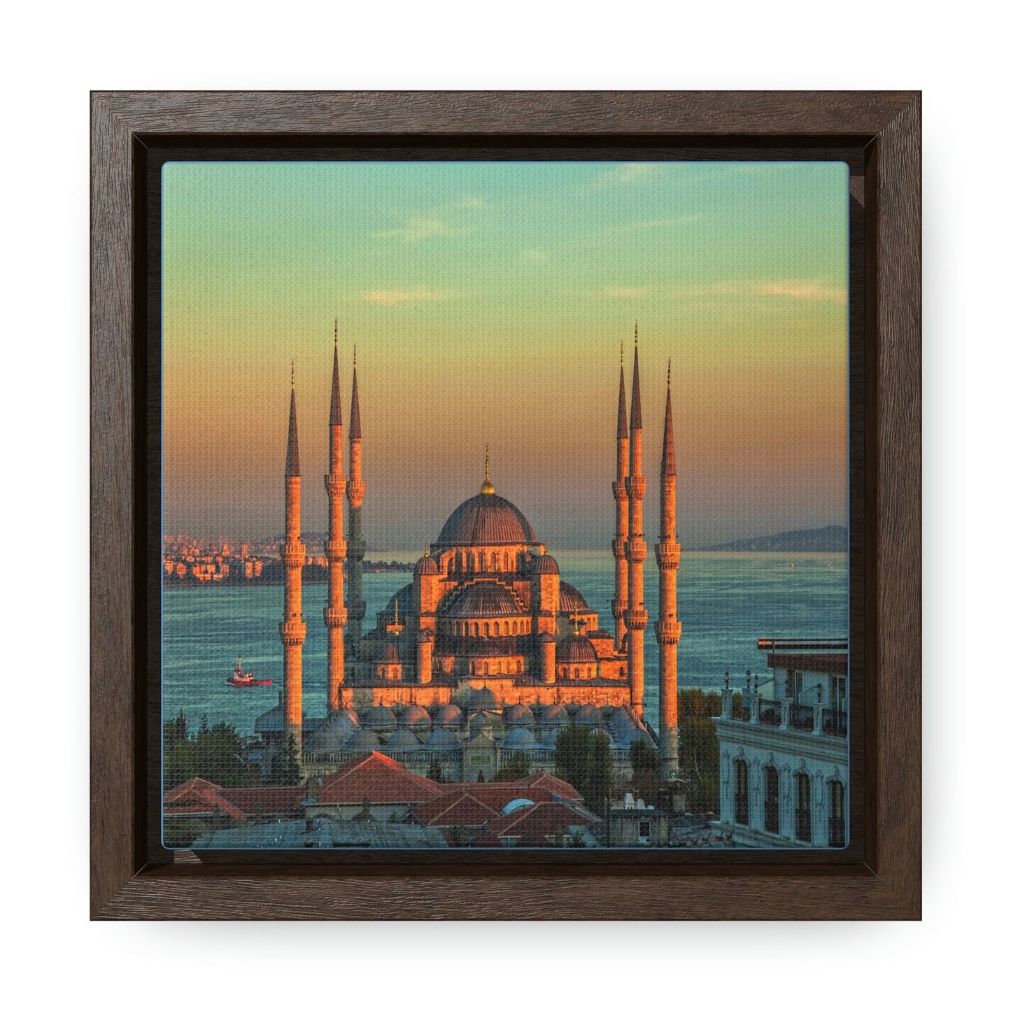 Square Framed Premium Canvas -  Blue mosque Istanbul, Turkey - Green Forest Home