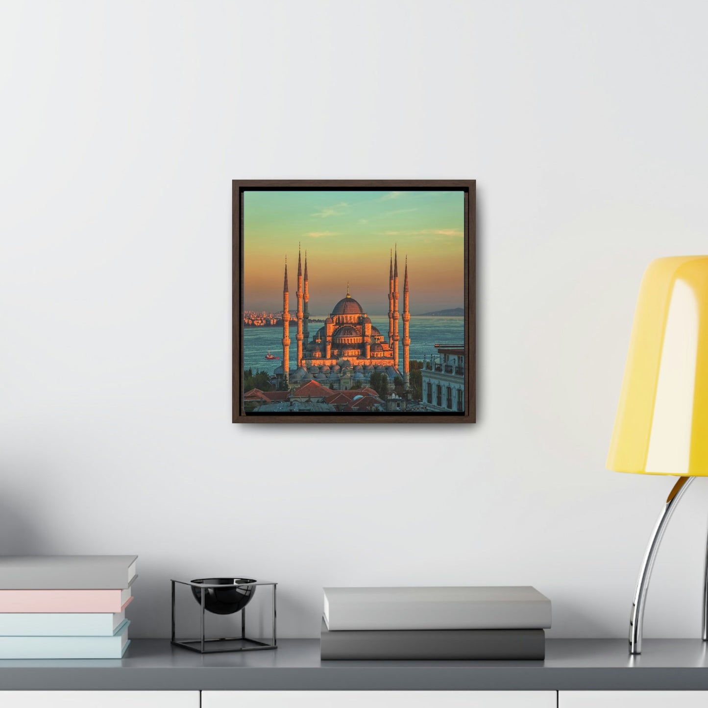 Square Framed Premium Canvas -  Blue mosque Istanbul, Turkey - Green Forest Home