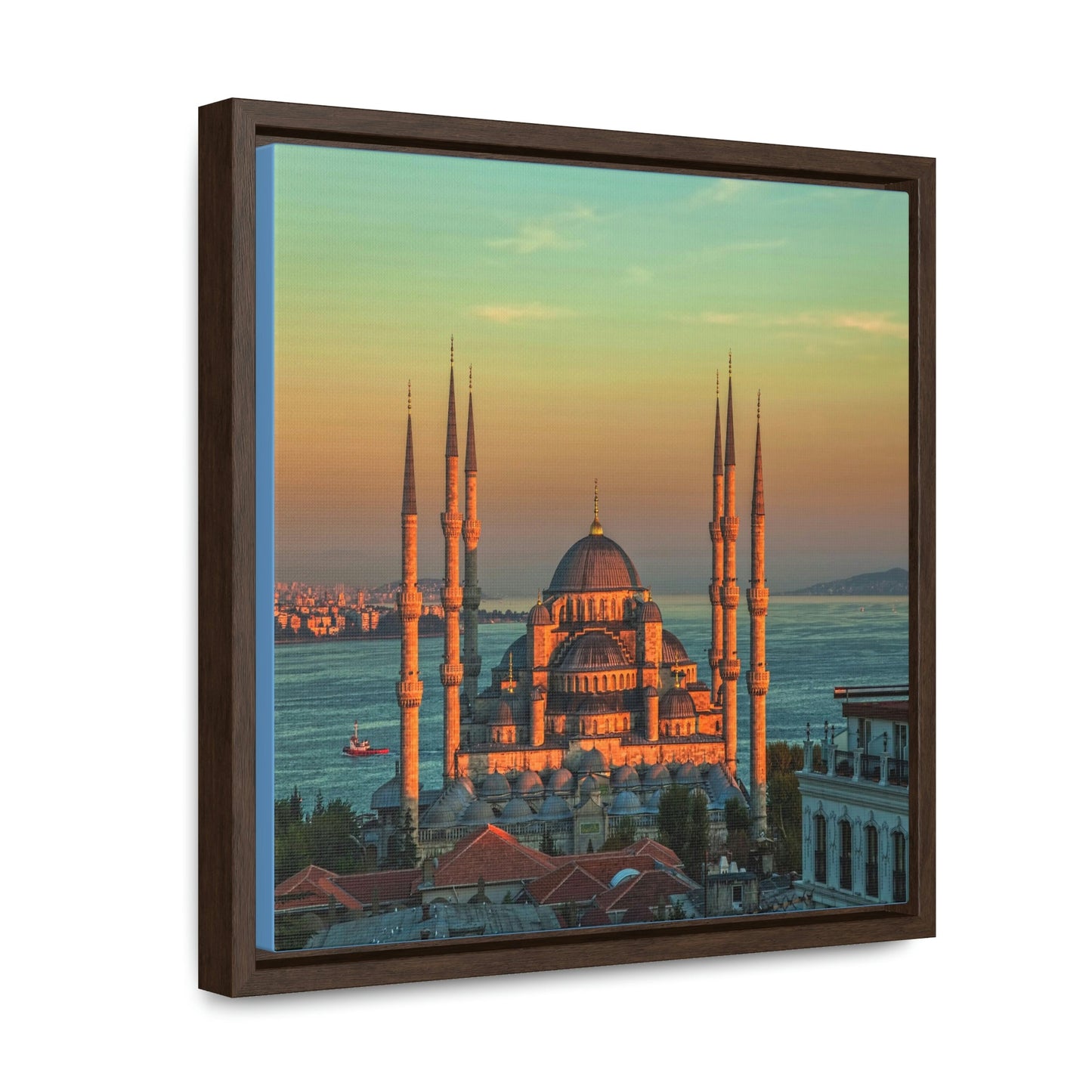 Square Framed Premium Canvas -  Blue mosque Istanbul, Turkey - Green Forest Home