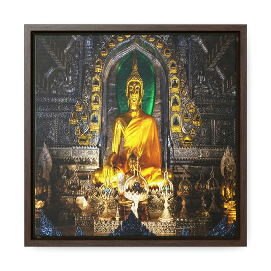 Square Framed Premium Canvas - Buddha altar in Lanna temple Thailand - Buddhism - Green Forest Home