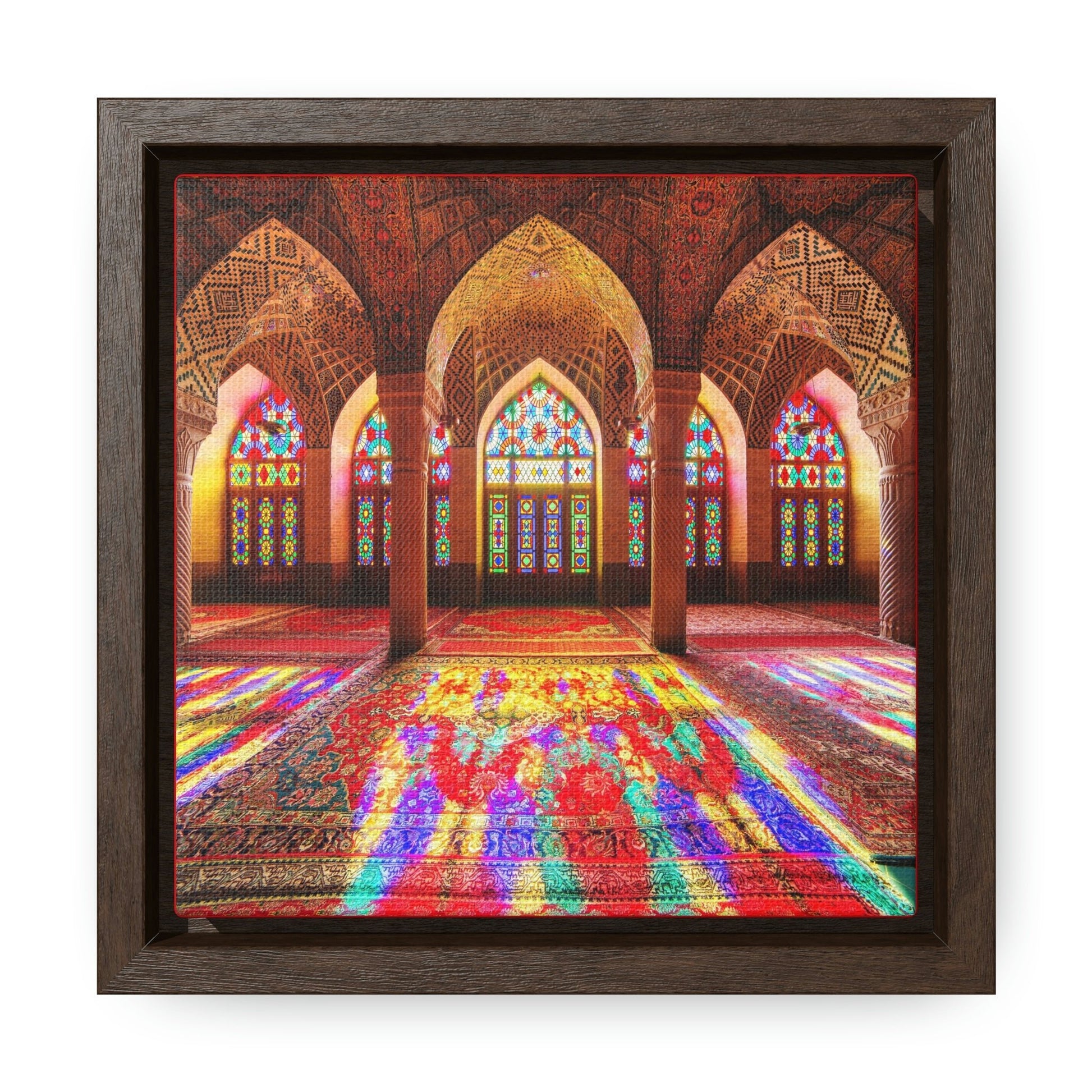 Square Framed Premium Canvas - Nasir Al-Mulk Mosque in Shiraz, Iran - Islam - Green Forest Home