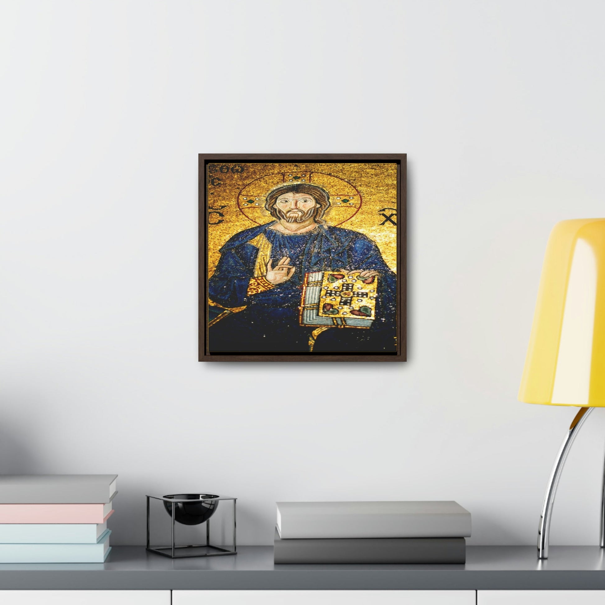 Square Framed Premium Gallery Canvas - 11th century mosaic of Jesus Christ on the wall of Hagia Sophia - Green Forest Home