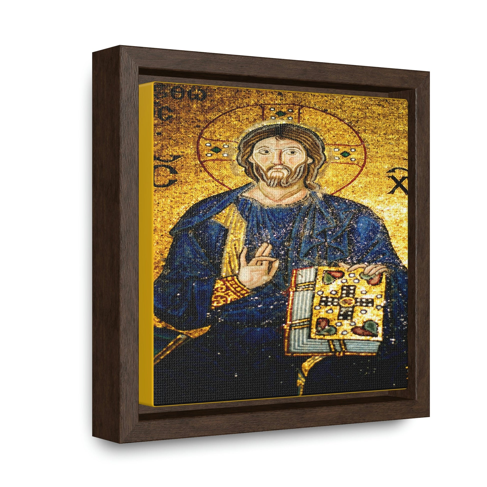 Square Framed Premium Gallery Canvas - 11th century mosaic of Jesus Christ on the wall of Hagia Sophia - Green Forest Home