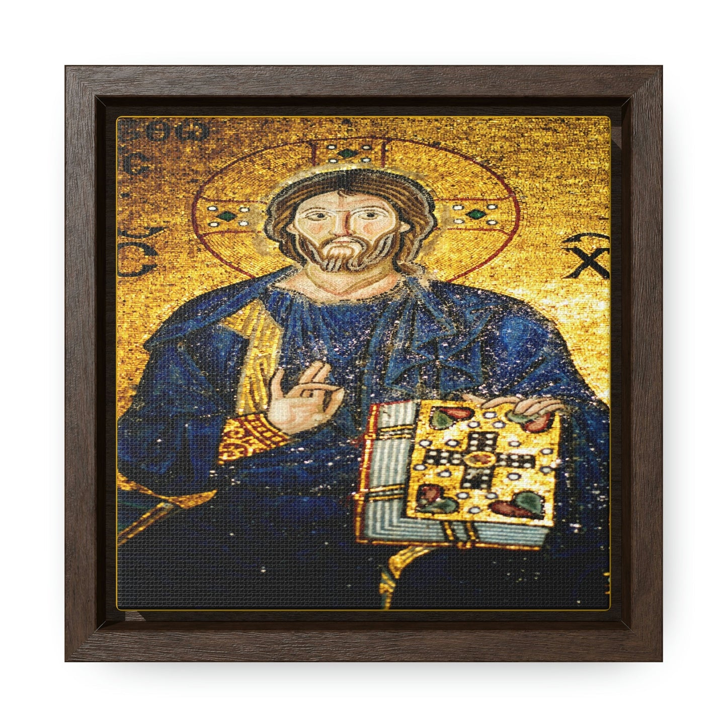 Square Framed Premium Gallery Canvas - 11th century mosaic of Jesus Christ on the wall of Hagia Sophia - Green Forest Home