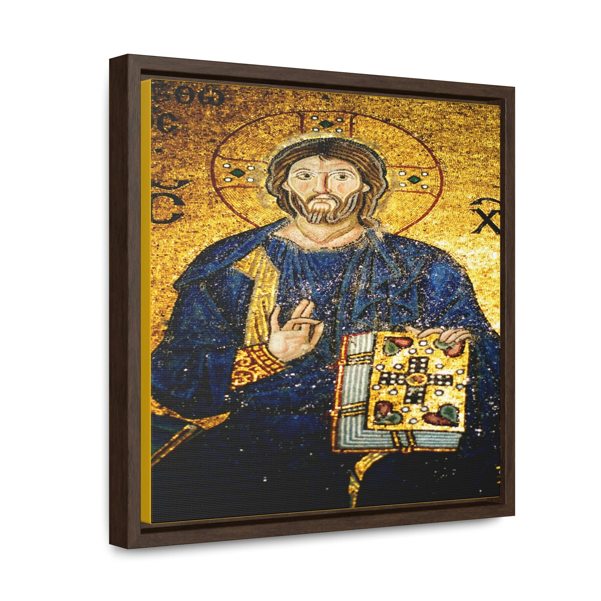 Square Framed Premium Gallery Canvas - 11th century mosaic of Jesus Christ on the wall of Hagia Sophia - Green Forest Home