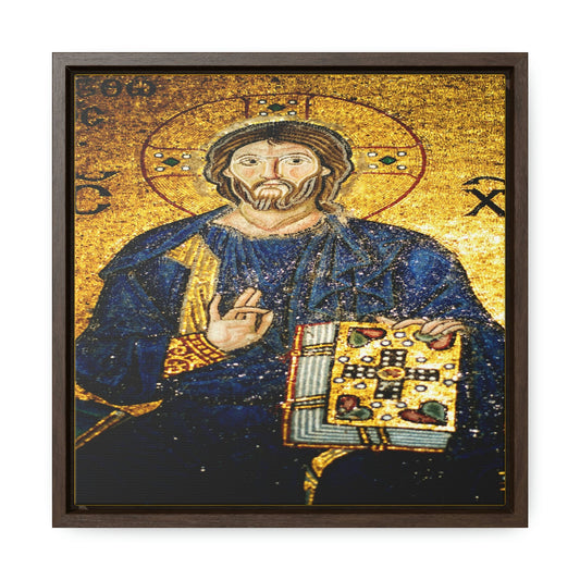 Square Framed Premium Gallery Canvas - 11th century mosaic of Jesus Christ on the wall of Hagia Sophia - Green Forest Home