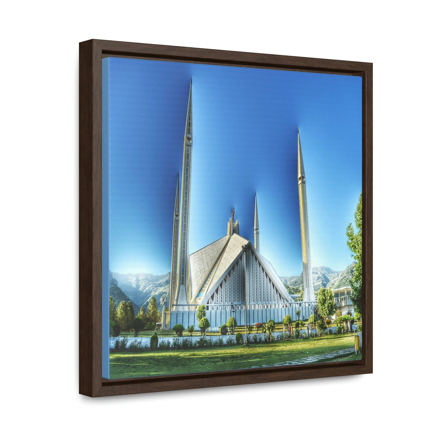 Square Framed Premium Gallery Canvas - The Faisal Mosque - Islamabad - Pakistan Islam - Green Forest Home