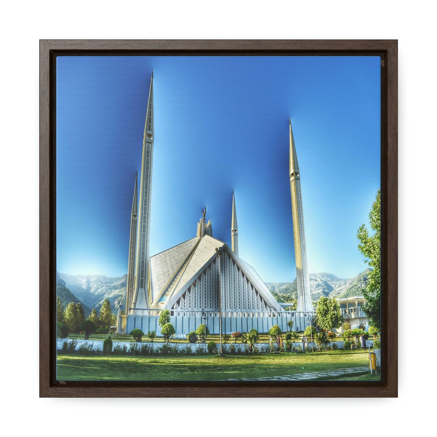 Square Framed Premium Gallery Canvas - The Faisal Mosque - Islamabad - Pakistan Islam - Green Forest Home