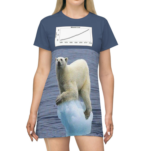 T-shirt Dress - Keeling global warming curve and the Ice Poles meling fast! - Green Forest Home