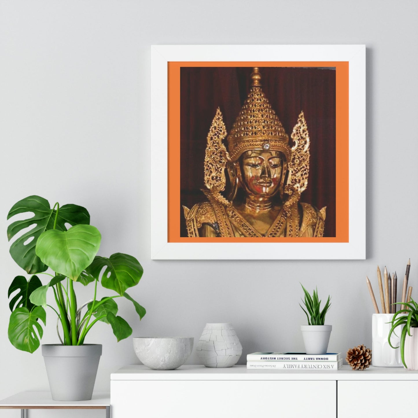 Theravada Buddhism - Framed Horizontal Poster - Buddha in Pagoda (top section) - TKAM Monastery - near Boulder Creek CA - Print in USA - Green Forest Home