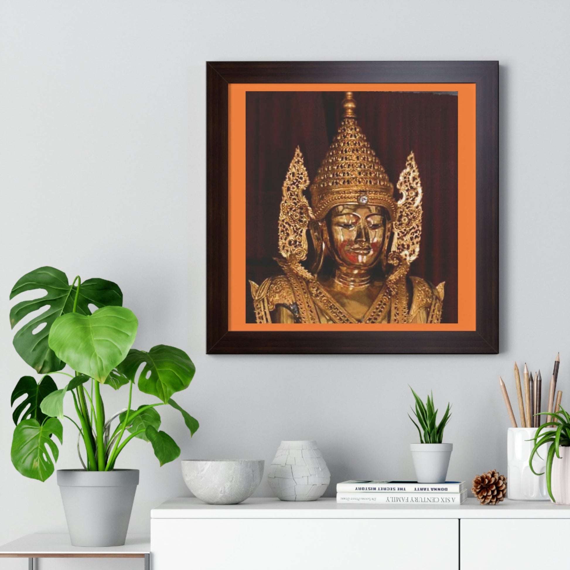 Theravada Buddhism - Framed Horizontal Poster - Buddha in Pagoda (top section) - TKAM Monastery - near Boulder Creek CA - Print in USA - Green Forest Home