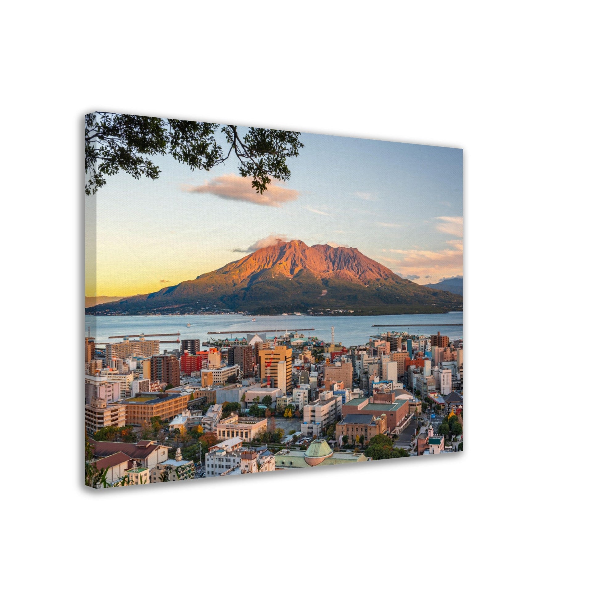 Thin Canvas - Kagoshima, Japan overlooking the skyline with Sakurajima Volcano at dusk. - JAPAN - Green Forest Home