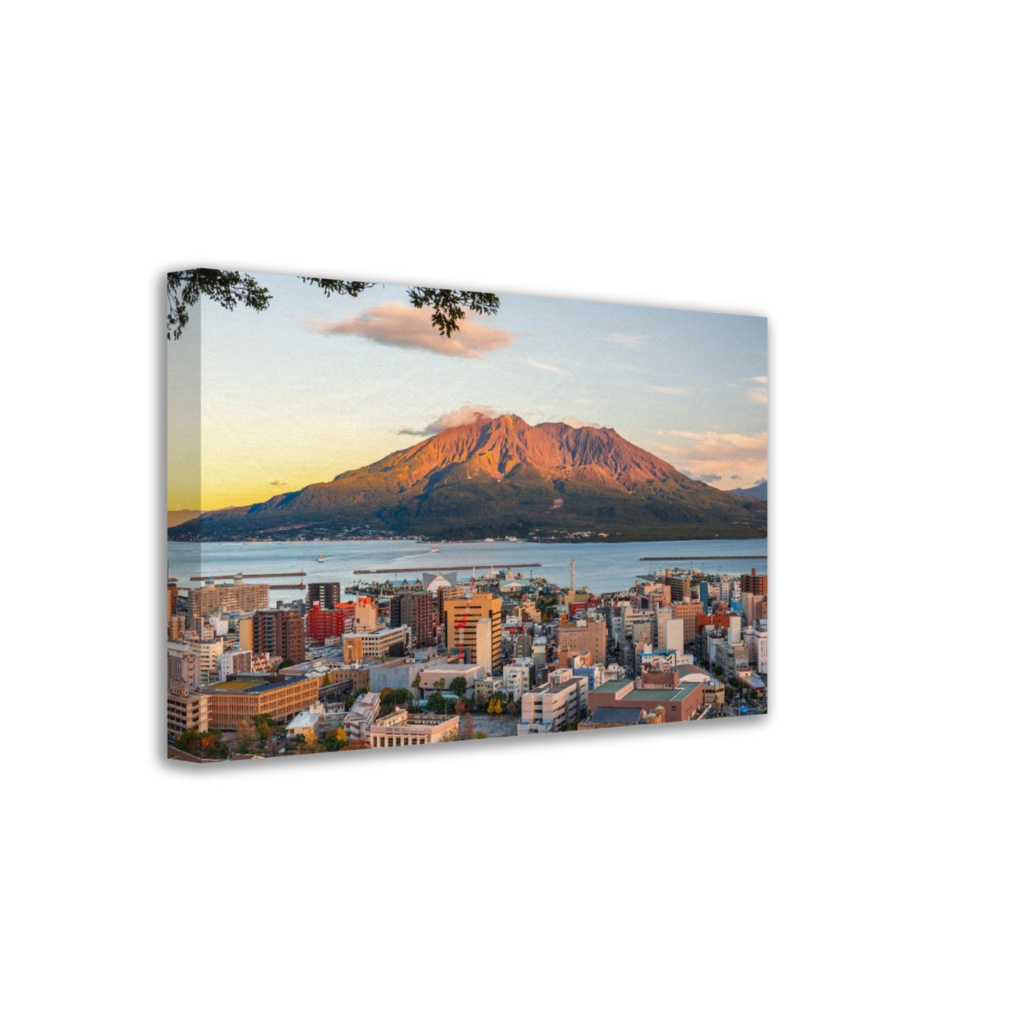 Thin Canvas - Kagoshima, Japan overlooking the skyline with Sakurajima Volcano at dusk. - JAPAN - Green Forest Home