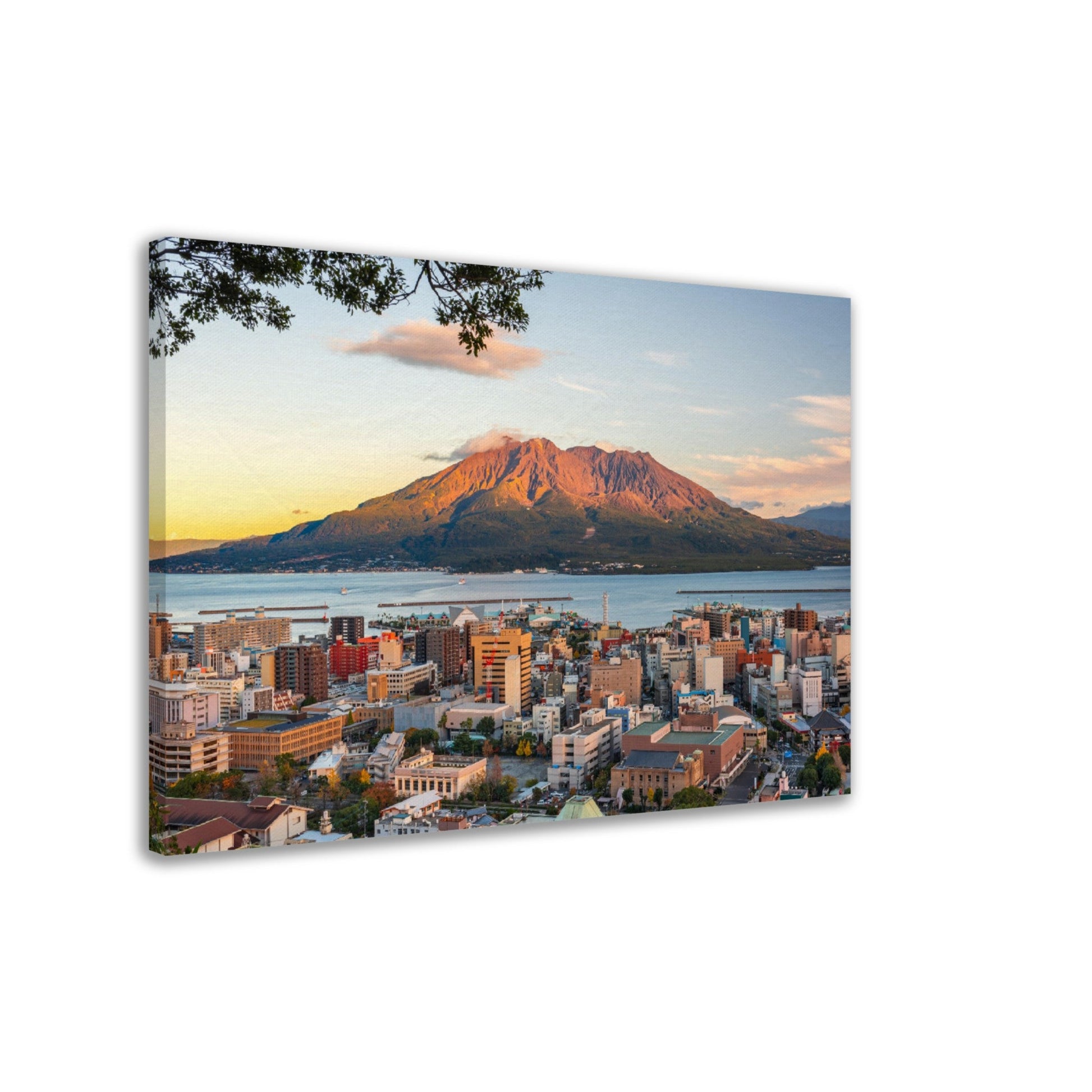 Thin Canvas - Kagoshima, Japan overlooking the skyline with Sakurajima Volcano at dusk. - JAPAN - Green Forest Home