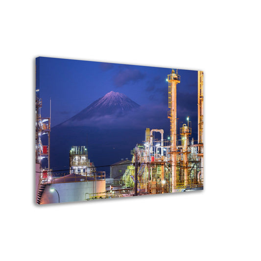 Thin Canvas - Mt. Fuji with Factories at Night - JAPAN - Green Forest Home