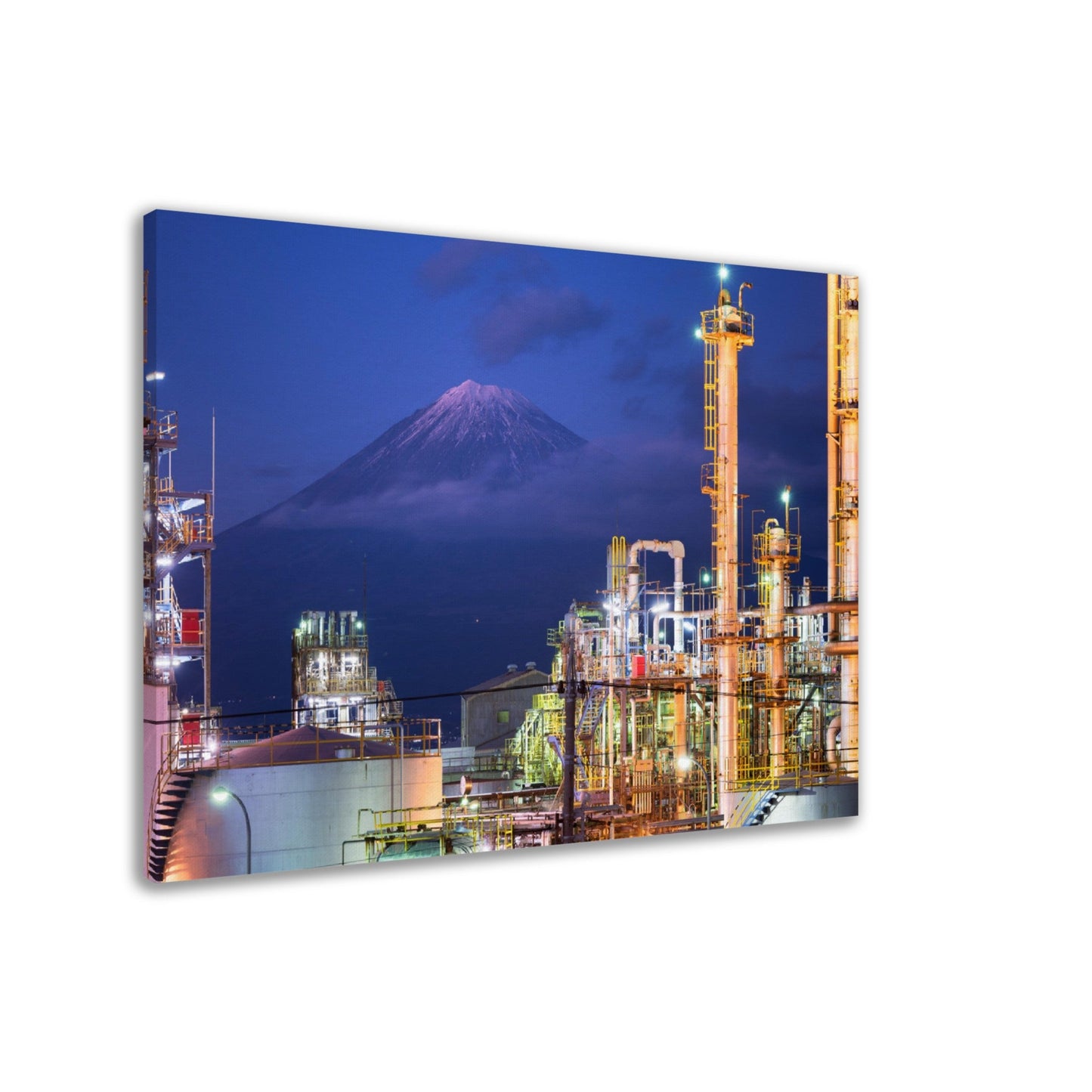 Thin Canvas - Mt. Fuji with Factories at Night - JAPAN - Green Forest Home