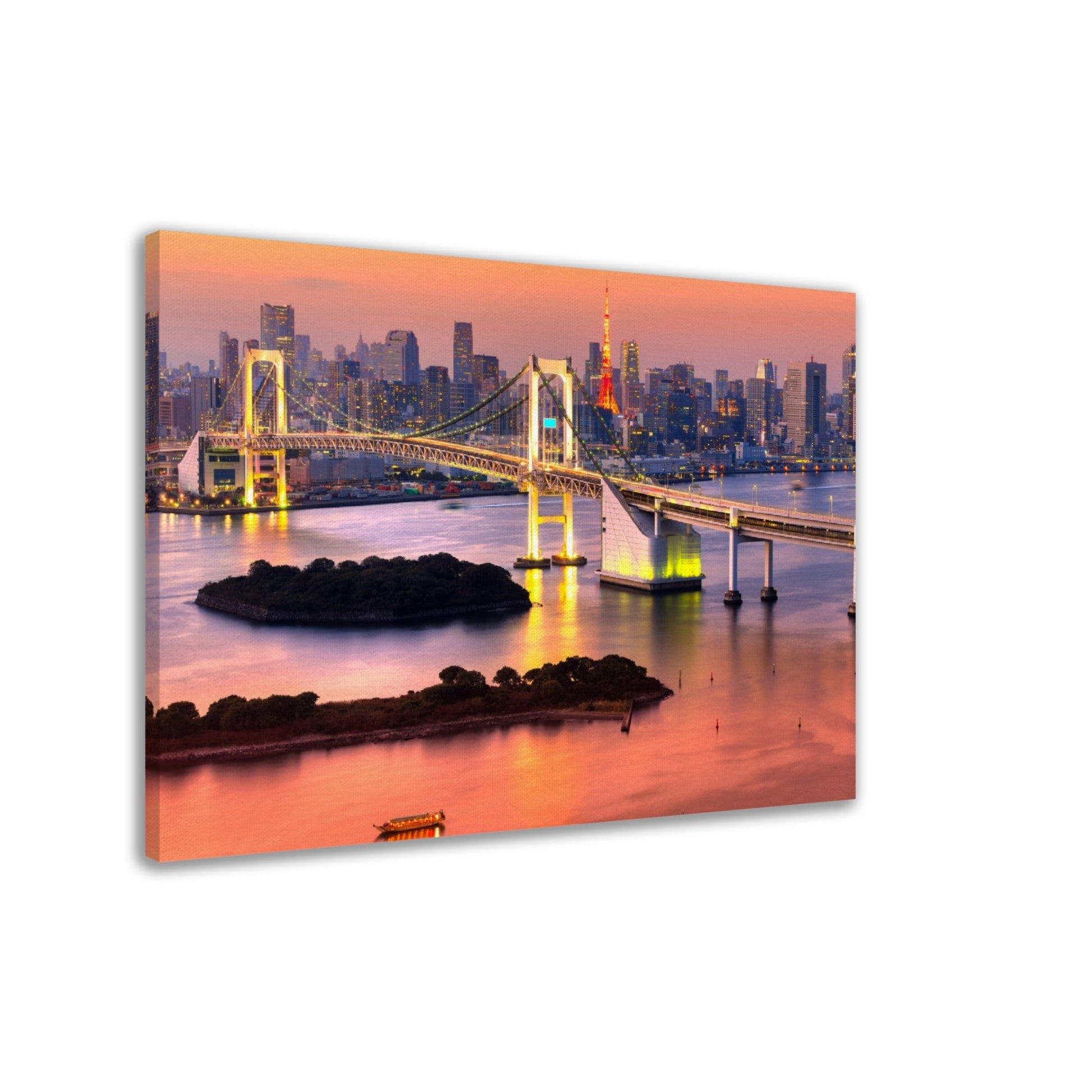 Thin Canvas - Tokyo skyline with Tokyo tower and rainbow bridge. Tokyo - JAPAN - Green Forest Home