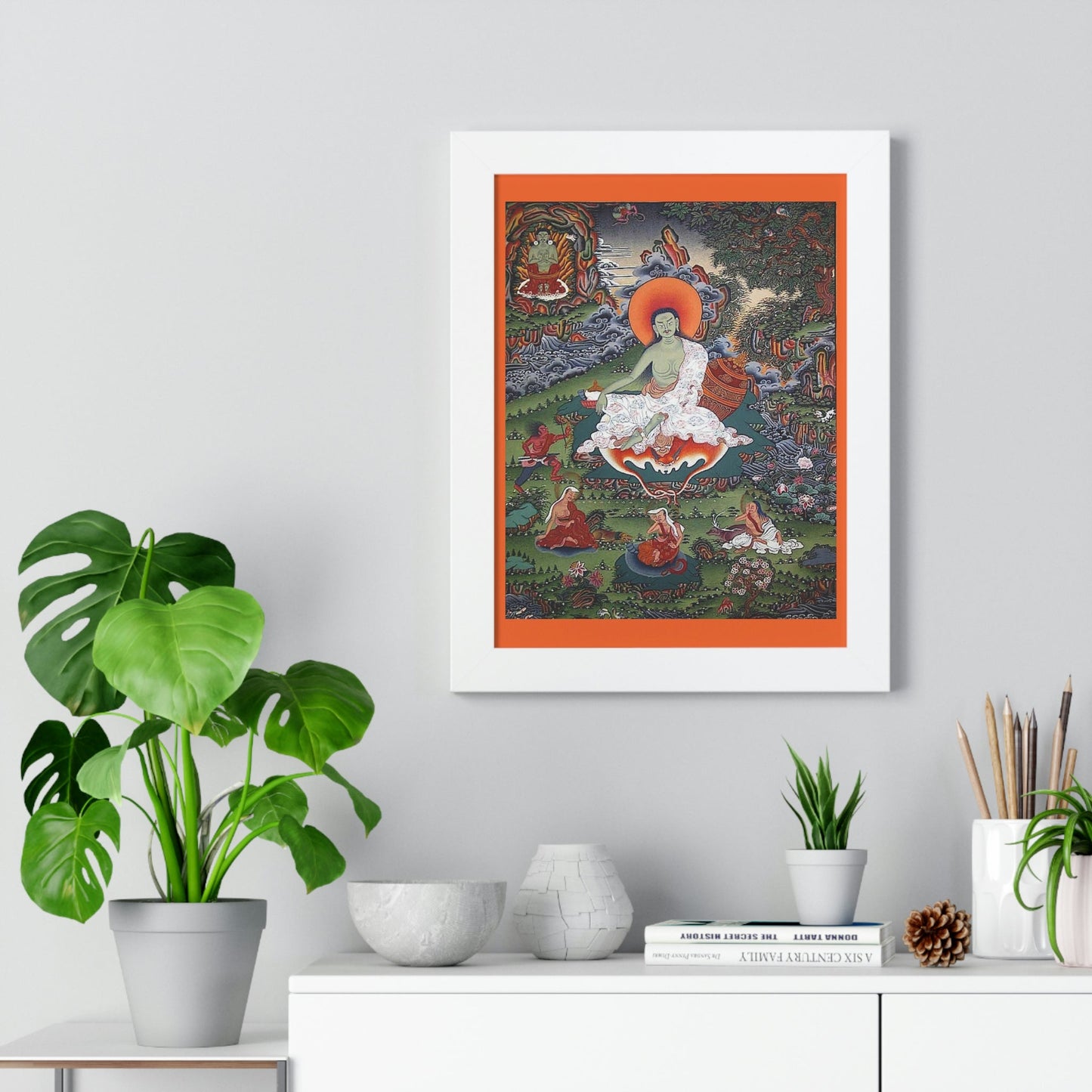 Tibetan Buddhism - Framed Vertical Poster - Realized Buddhist - MahaSiddha Milarepa - Tibet - Print in USA - Green Forest Home