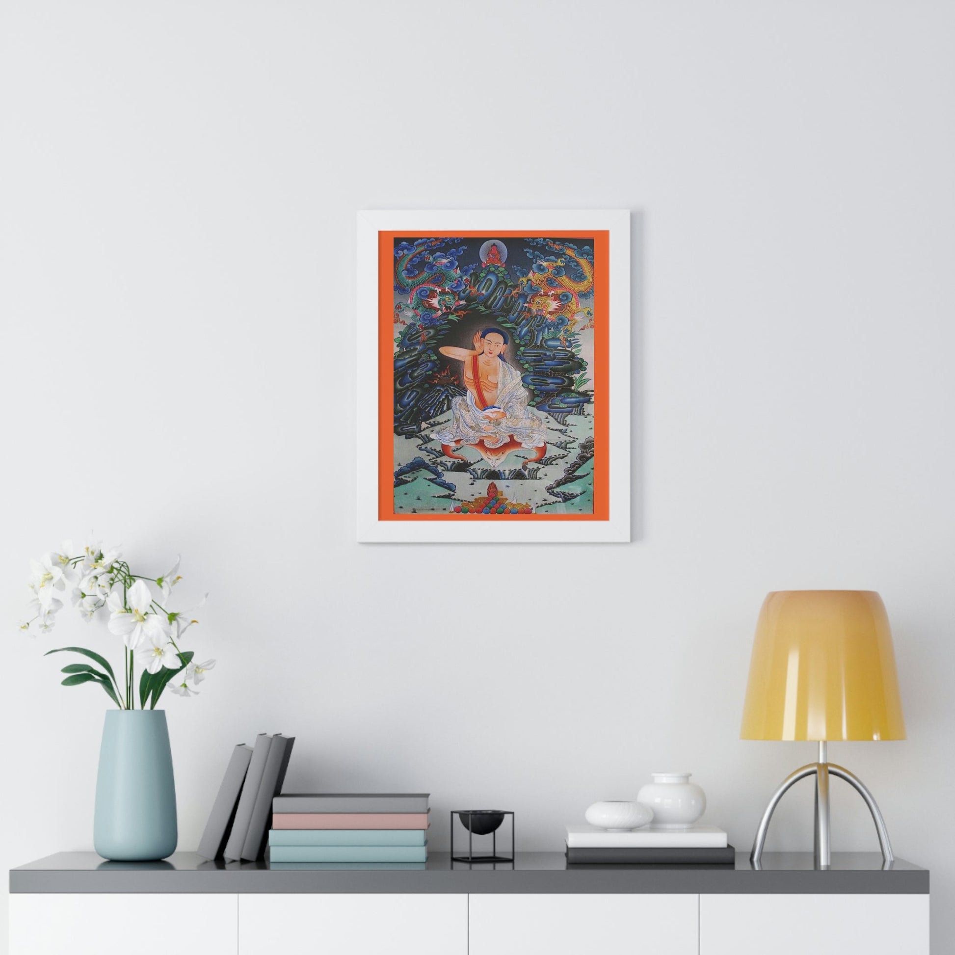 Tibetan Buddhism - Framed Vertical Poster - Realized Buddhist - MahaSiddha Milarepa - Tibet - Print in USA - Green Forest Home