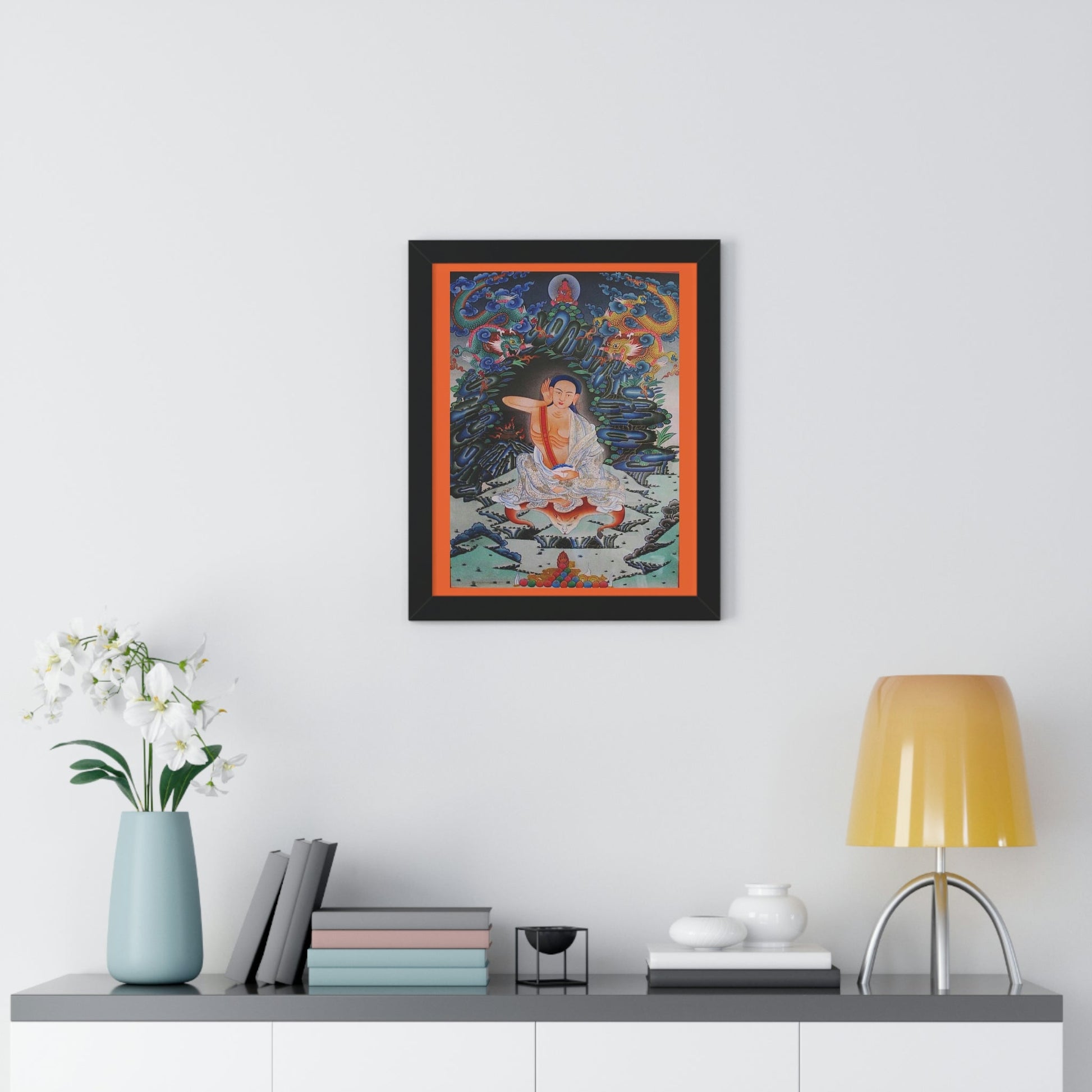 Tibetan Buddhism - Framed Vertical Poster - Realized Buddhist - MahaSiddha Milarepa - Tibet - Print in USA - Green Forest Home